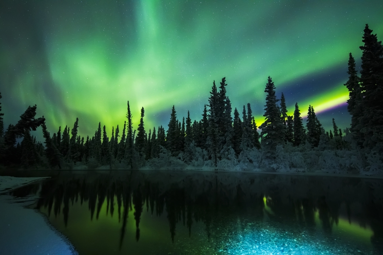 Aurora Borealis Reflection Over River Wallpapers