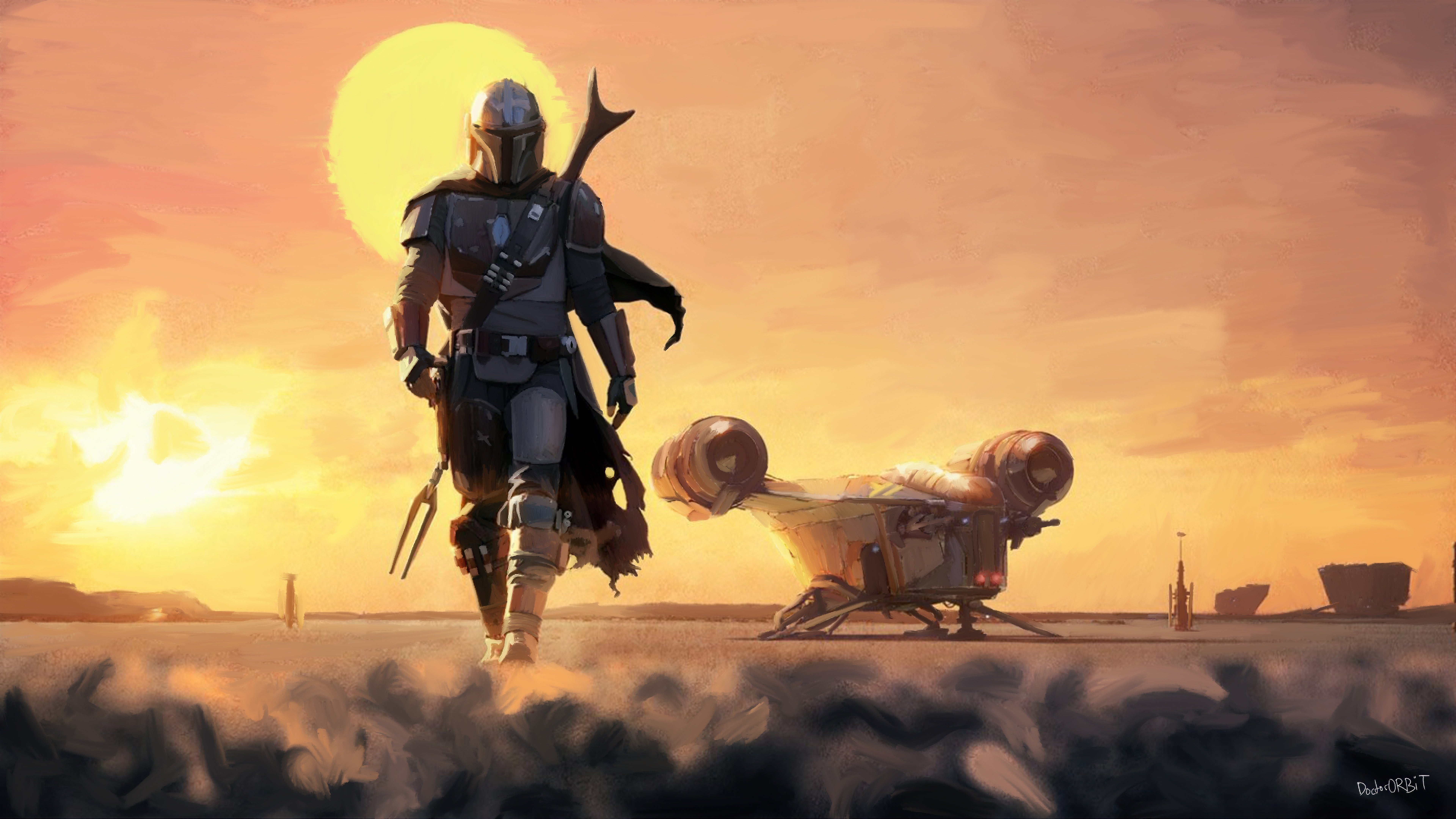 Baby Yoda And Mandalorian 4K Art Wallpapers