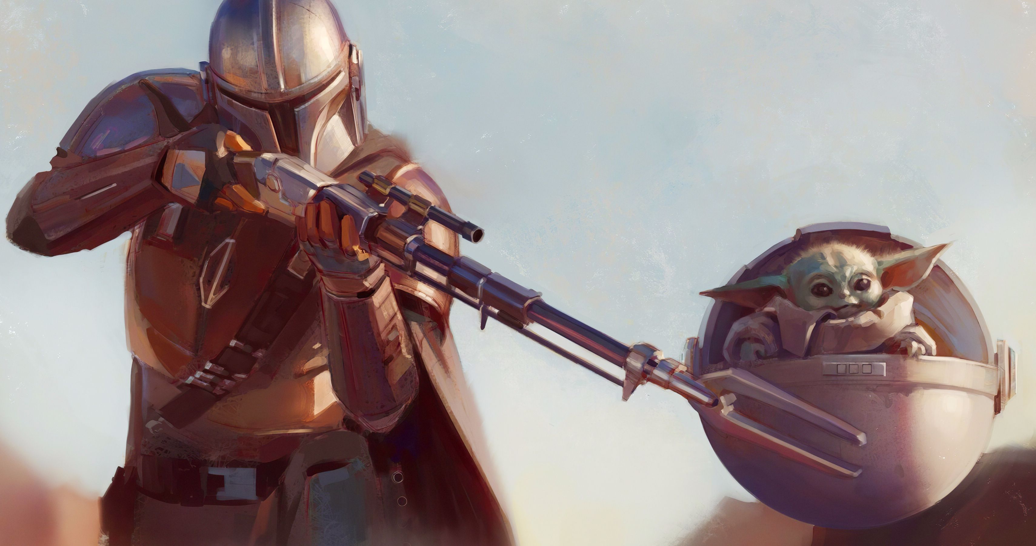 Baby Yoda And Mandalorian Fanart Wallpapers