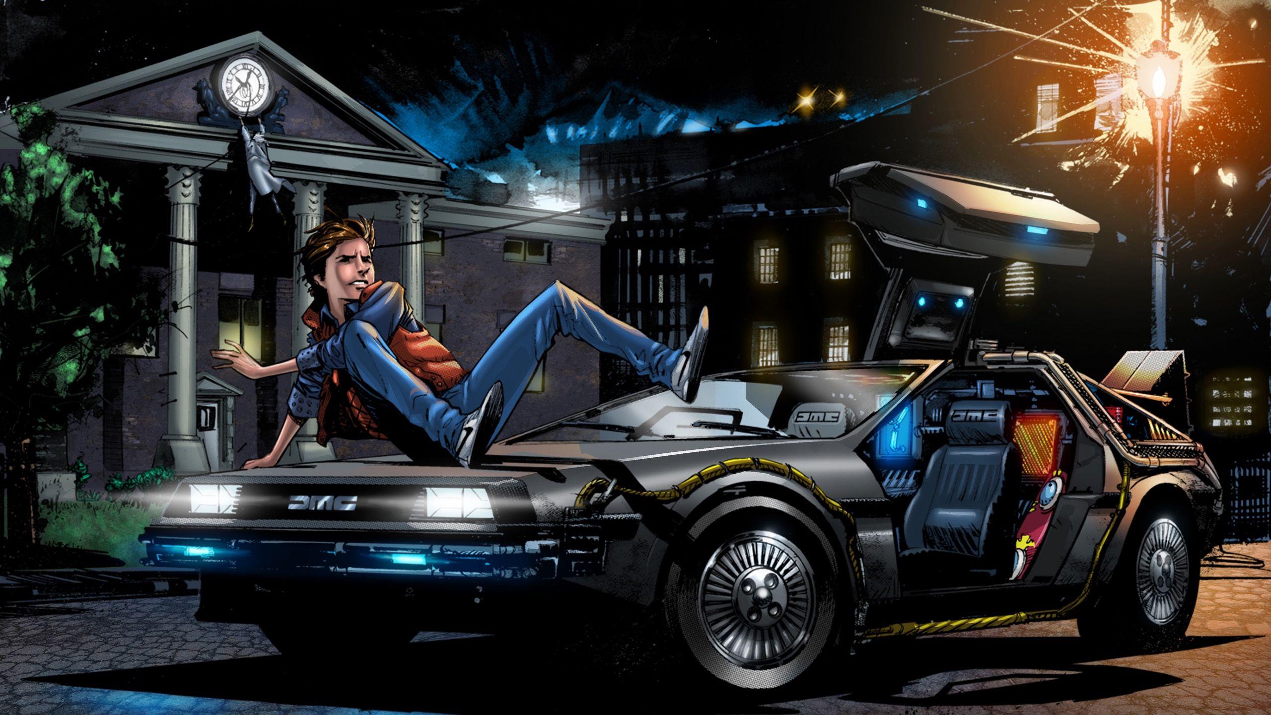 Back To The Future Delorean Car Illustration Wallpapers