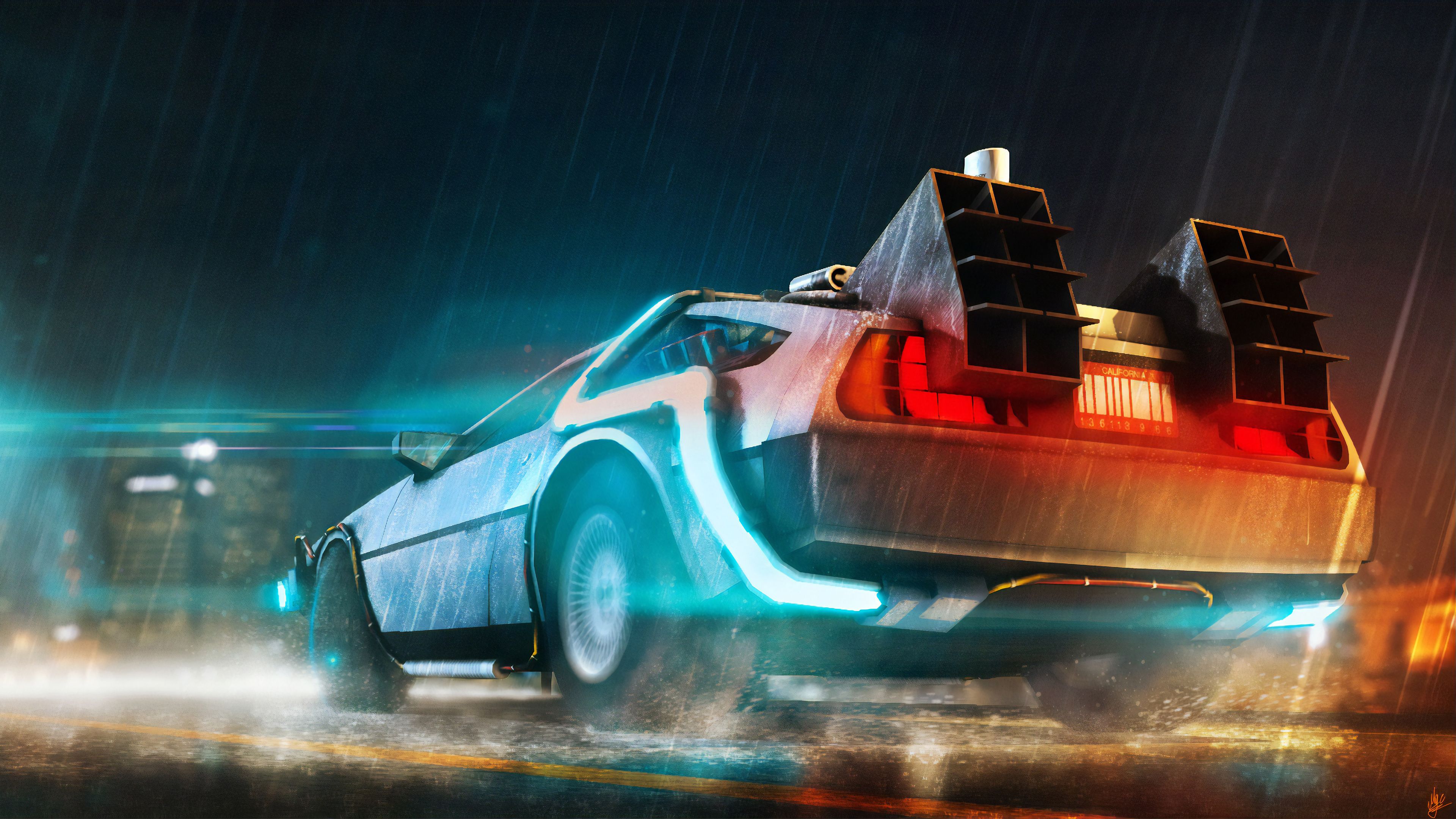 Back To The Future Delorean Car Illustration Wallpapers