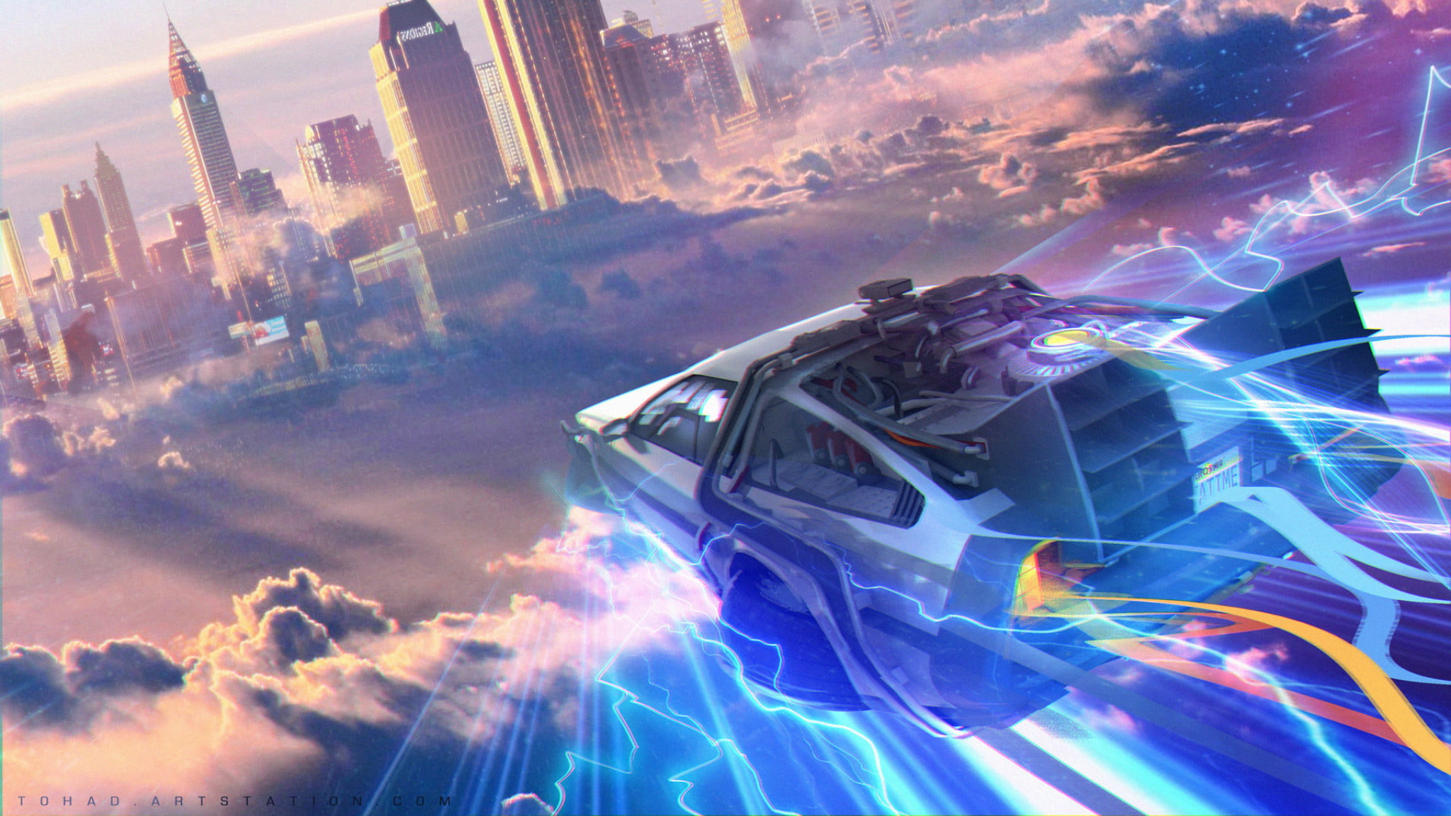 Back To The Future Delorean Car Illustration Wallpapers