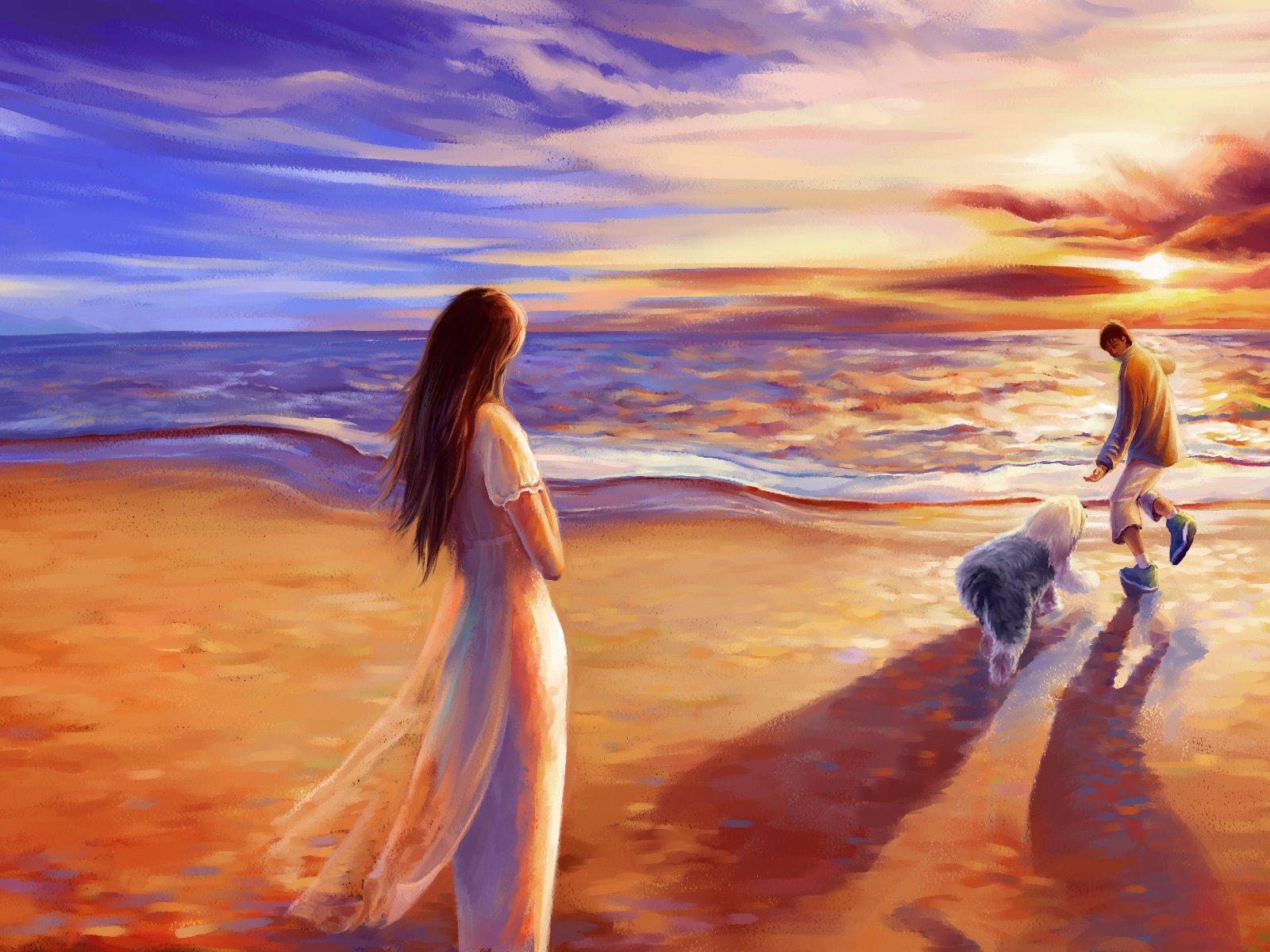 Beach Evening Walk Art Wallpapers