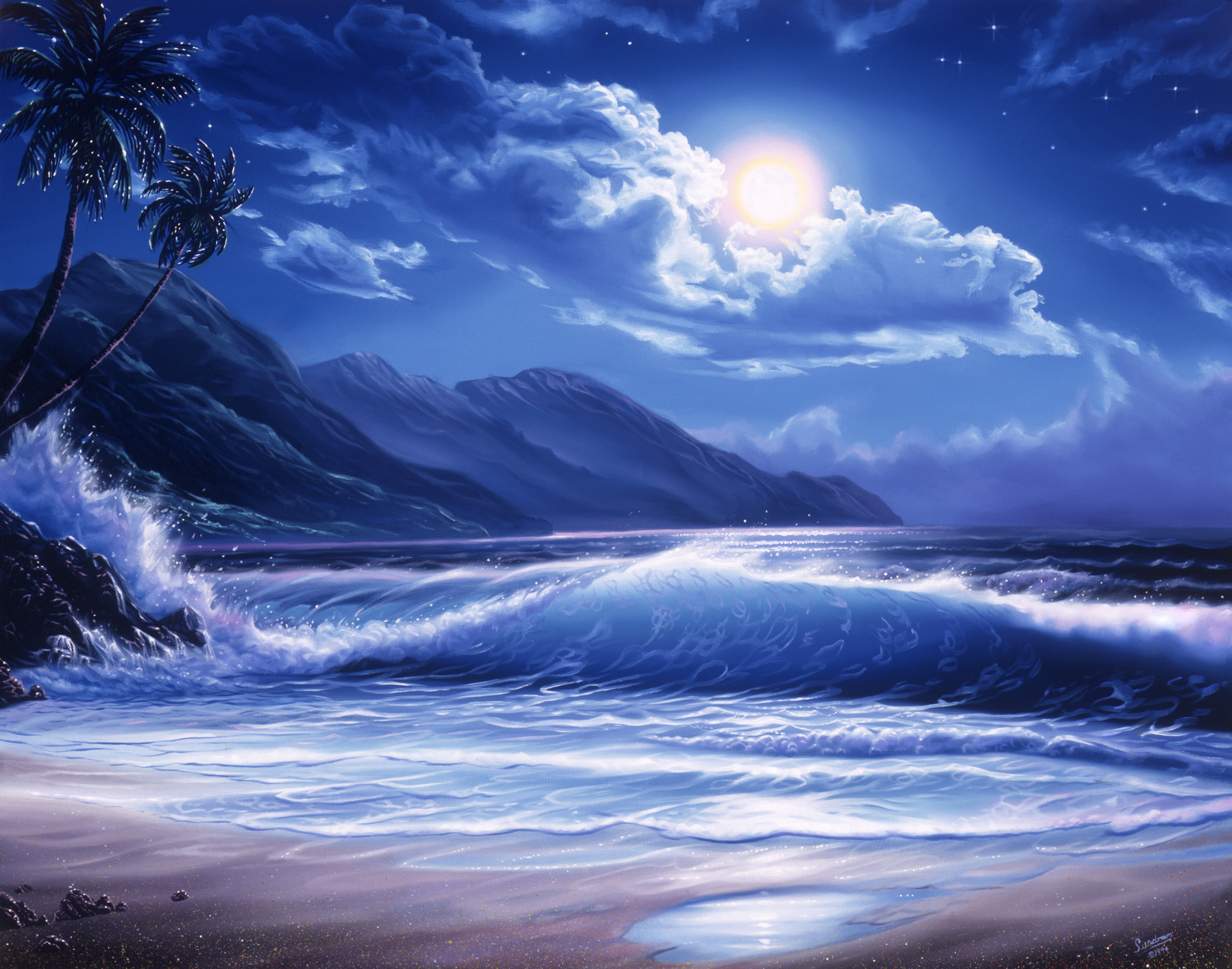 Beach Evening Walk Art Wallpapers