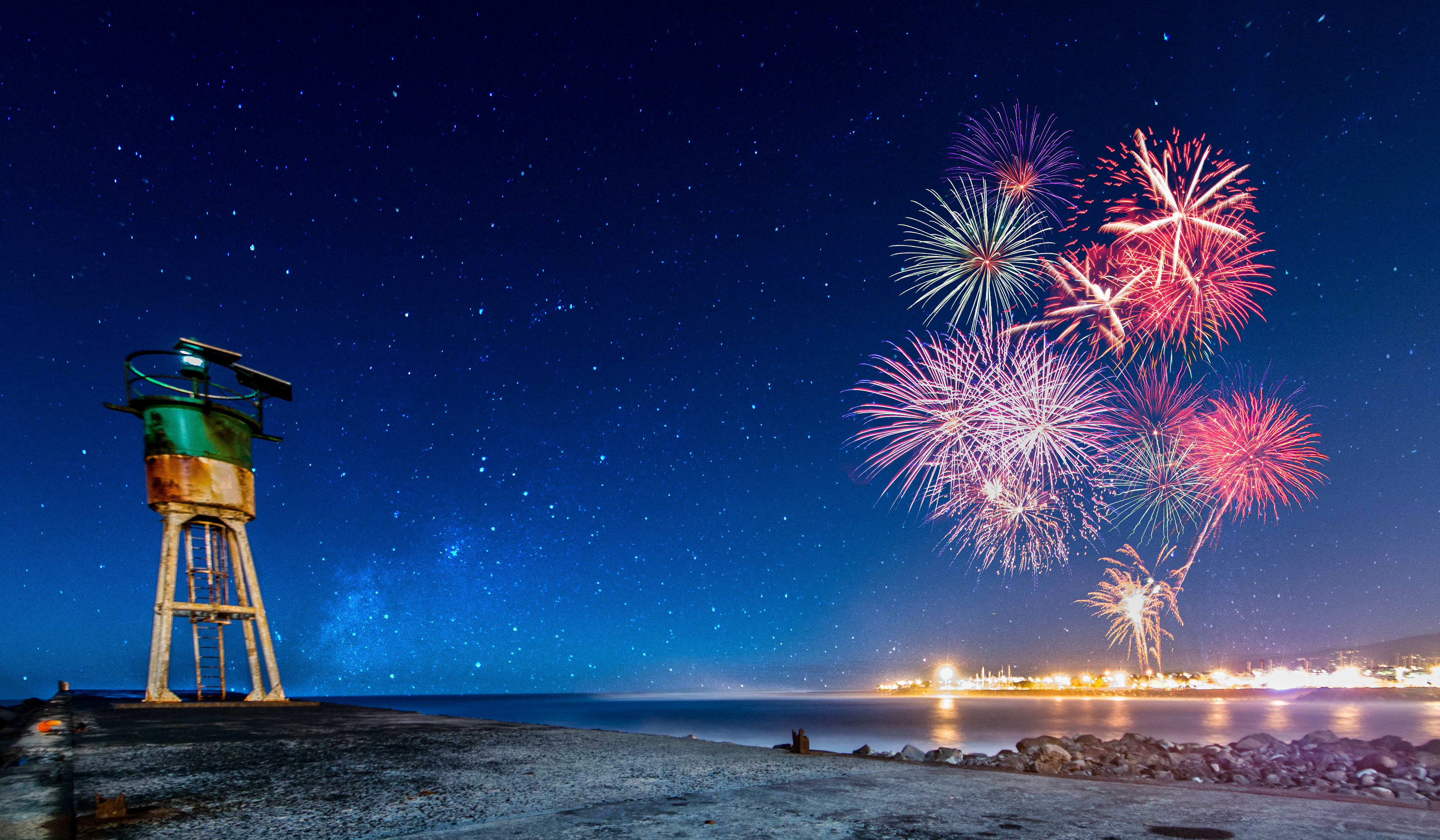 Beach Fireworks Wallpapers