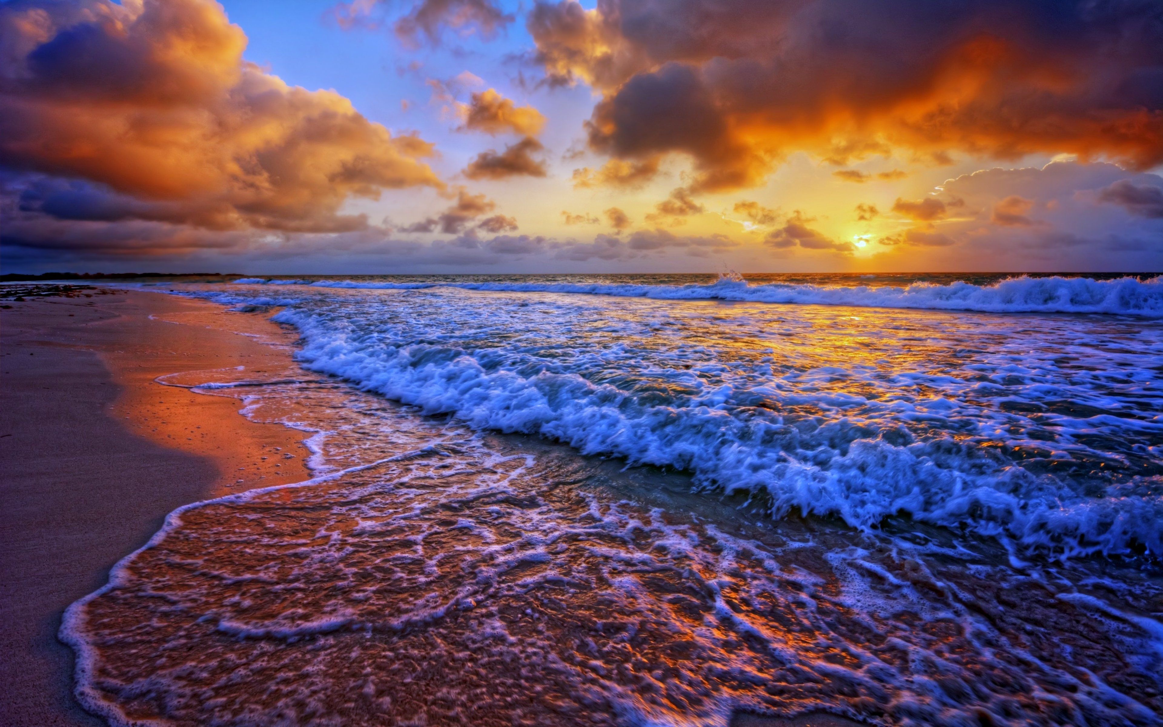 Beach Sunset Waves Desktop Wallpapers