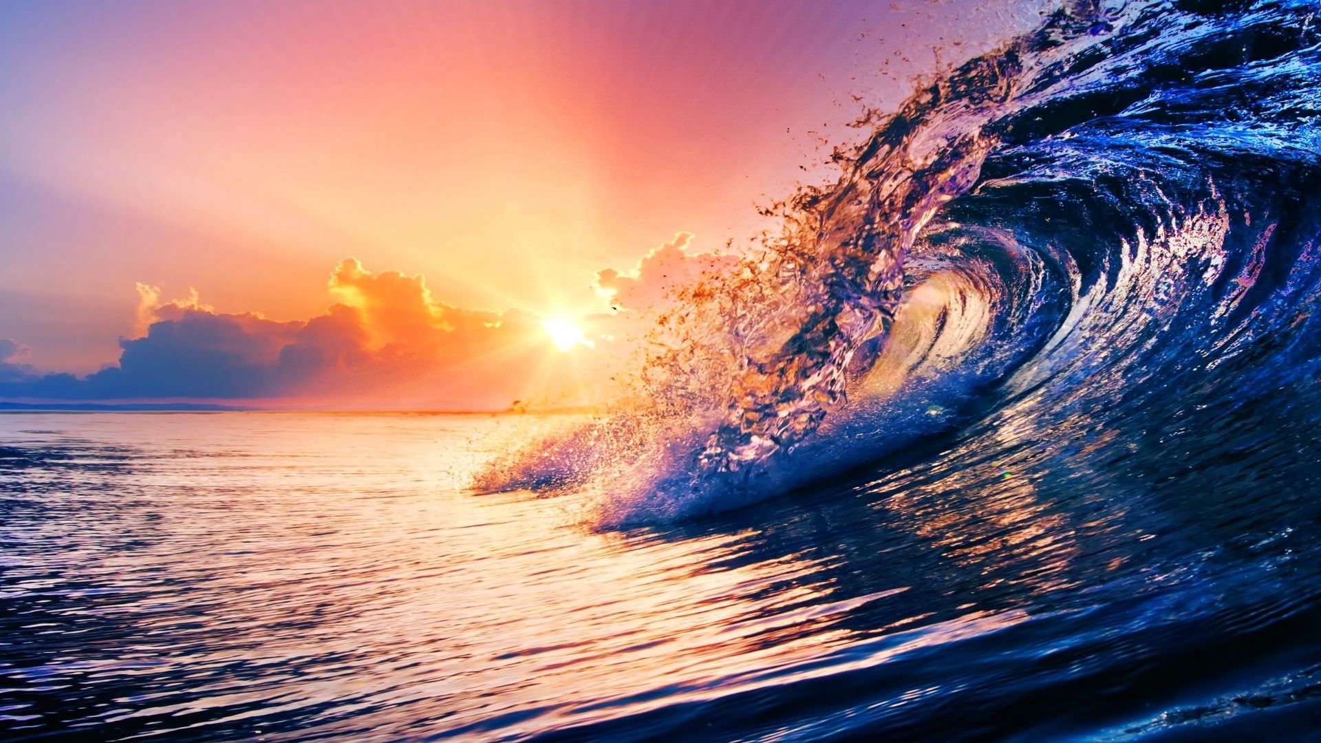 Beach Sunset Waves Desktop Wallpapers