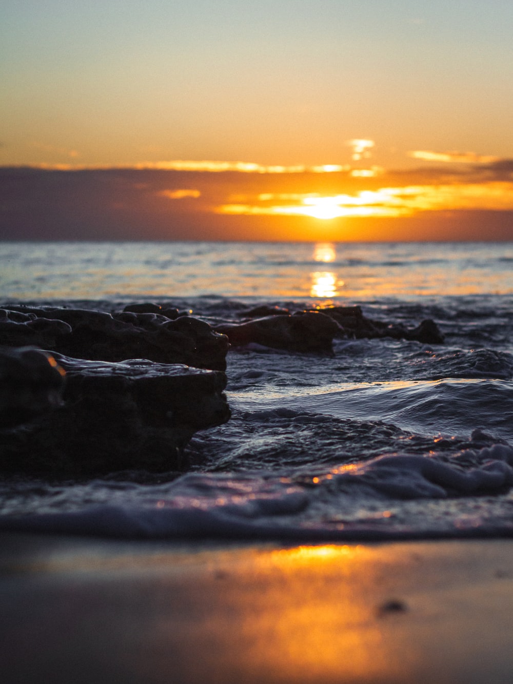 Beach Sunset Waves Desktop Wallpapers