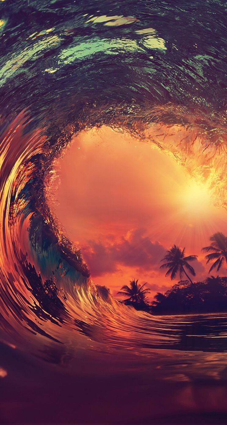 Beach Sunset Waves Desktop Wallpapers