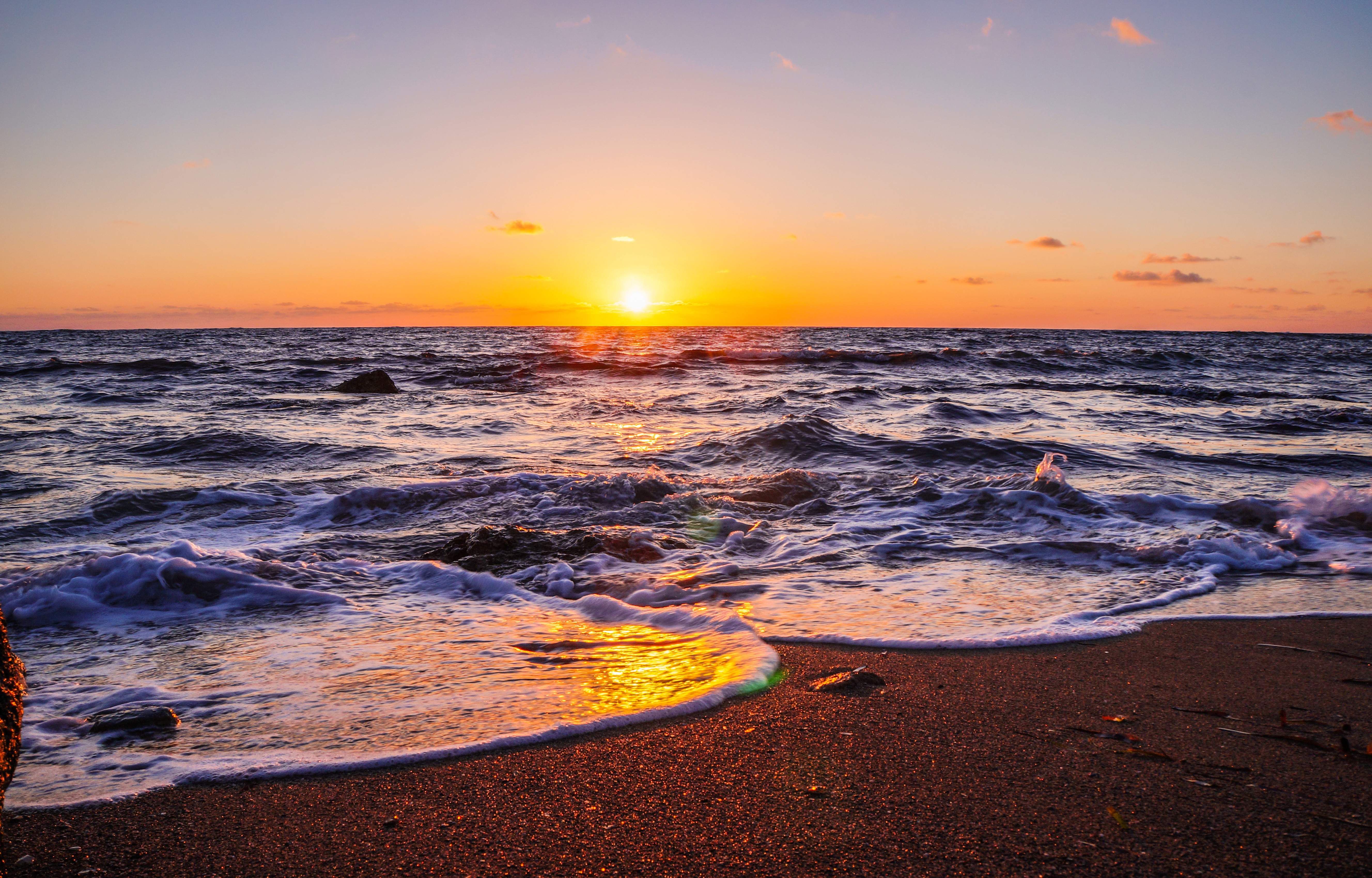 Beach Sunset Waves Desktop Wallpapers