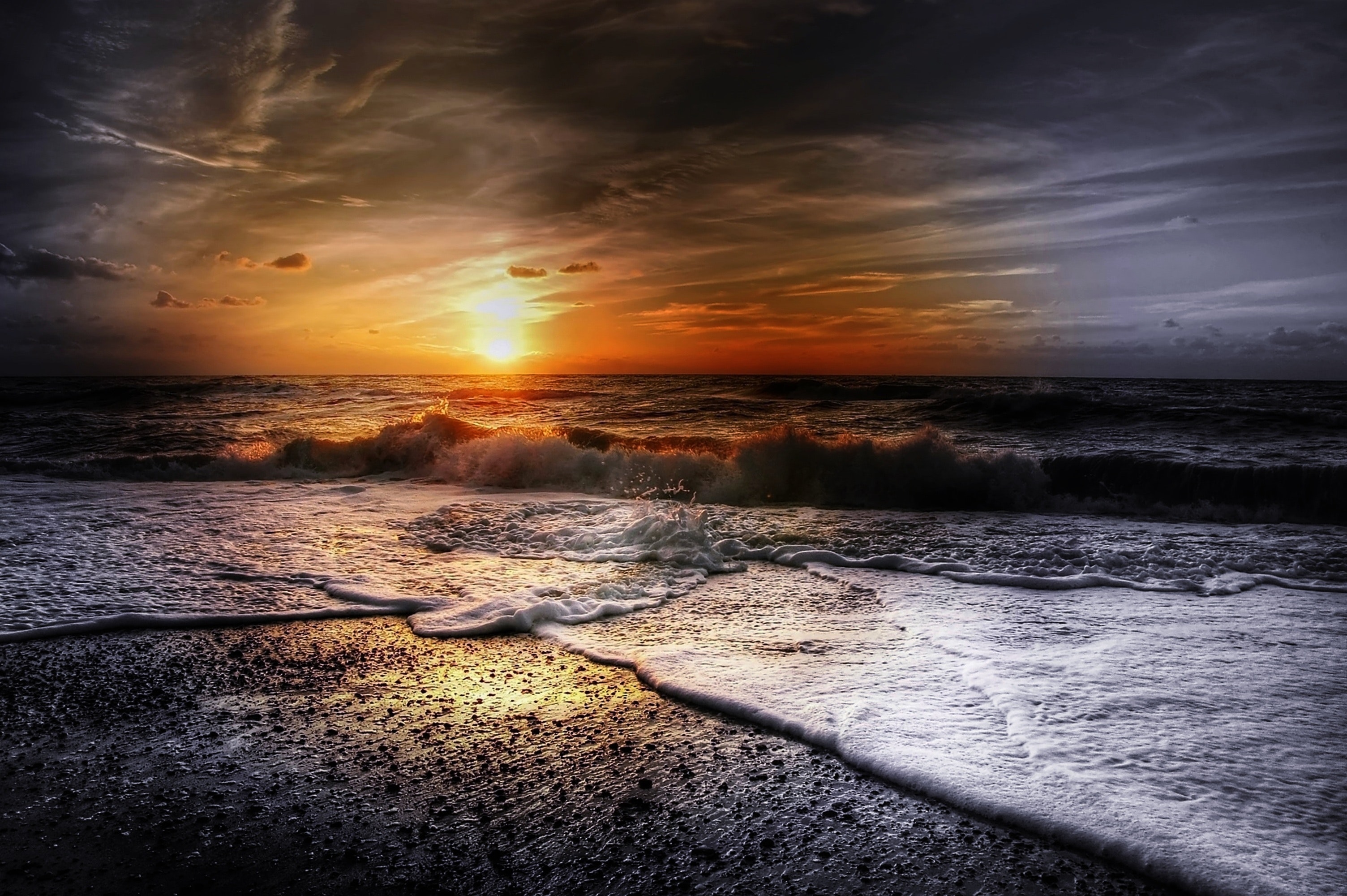 Beach Sunset Waves Desktop Wallpapers