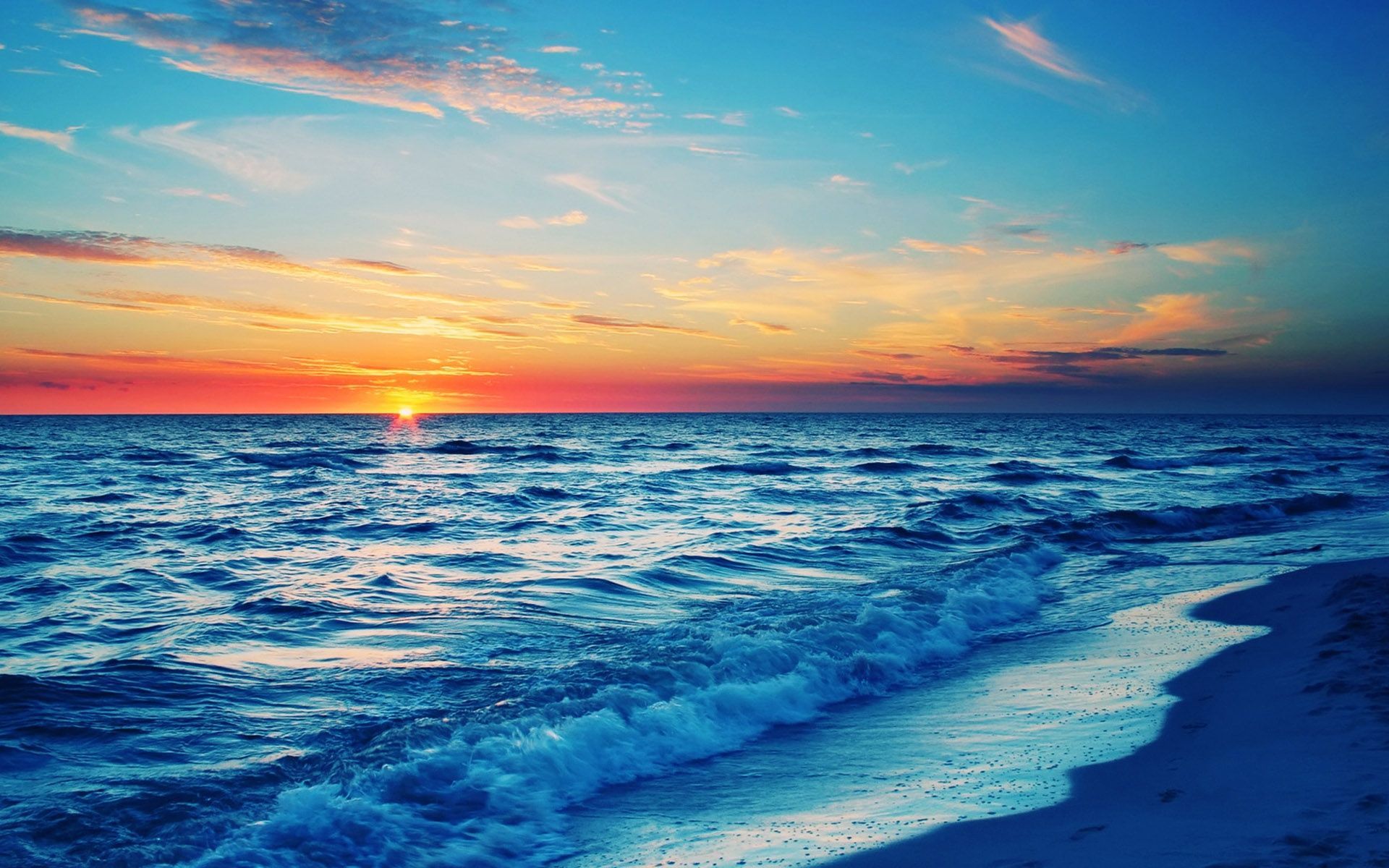 Beach Sunset Waves Desktop Wallpapers