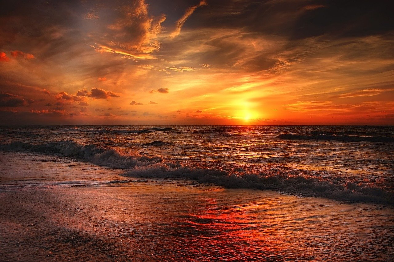 Beach Sunset Waves Desktop Wallpapers