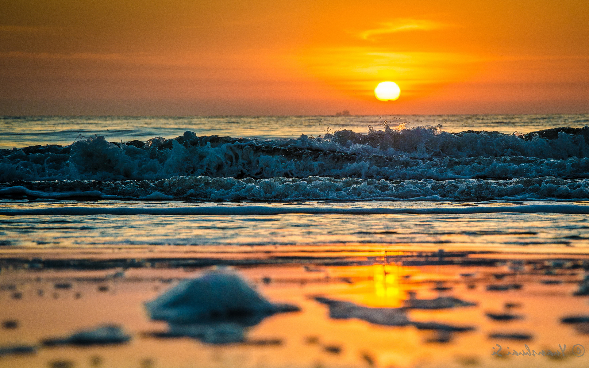 Beach Sunset Waves Desktop Wallpapers