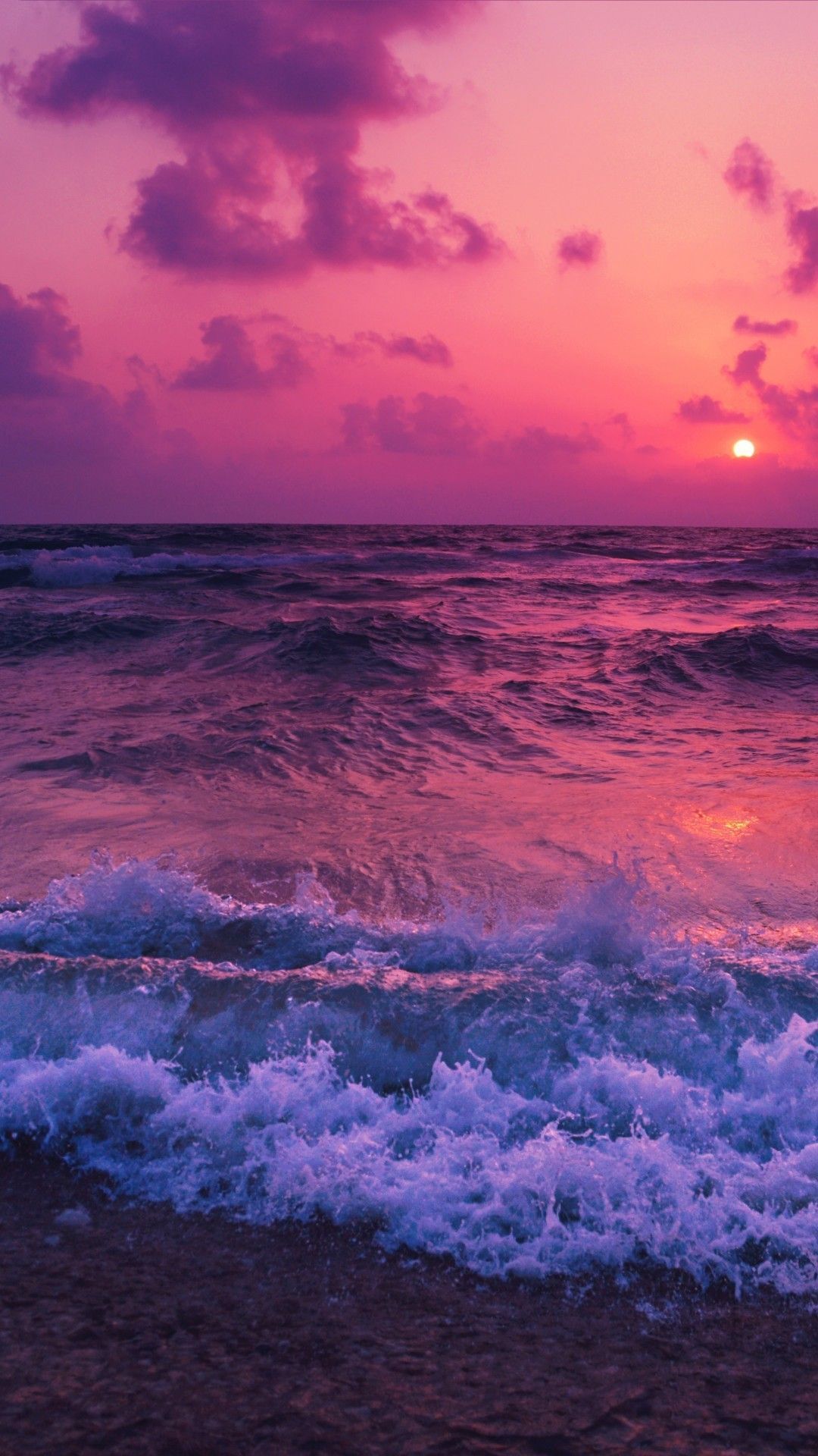 Beach Sunset Waves Desktop Wallpapers