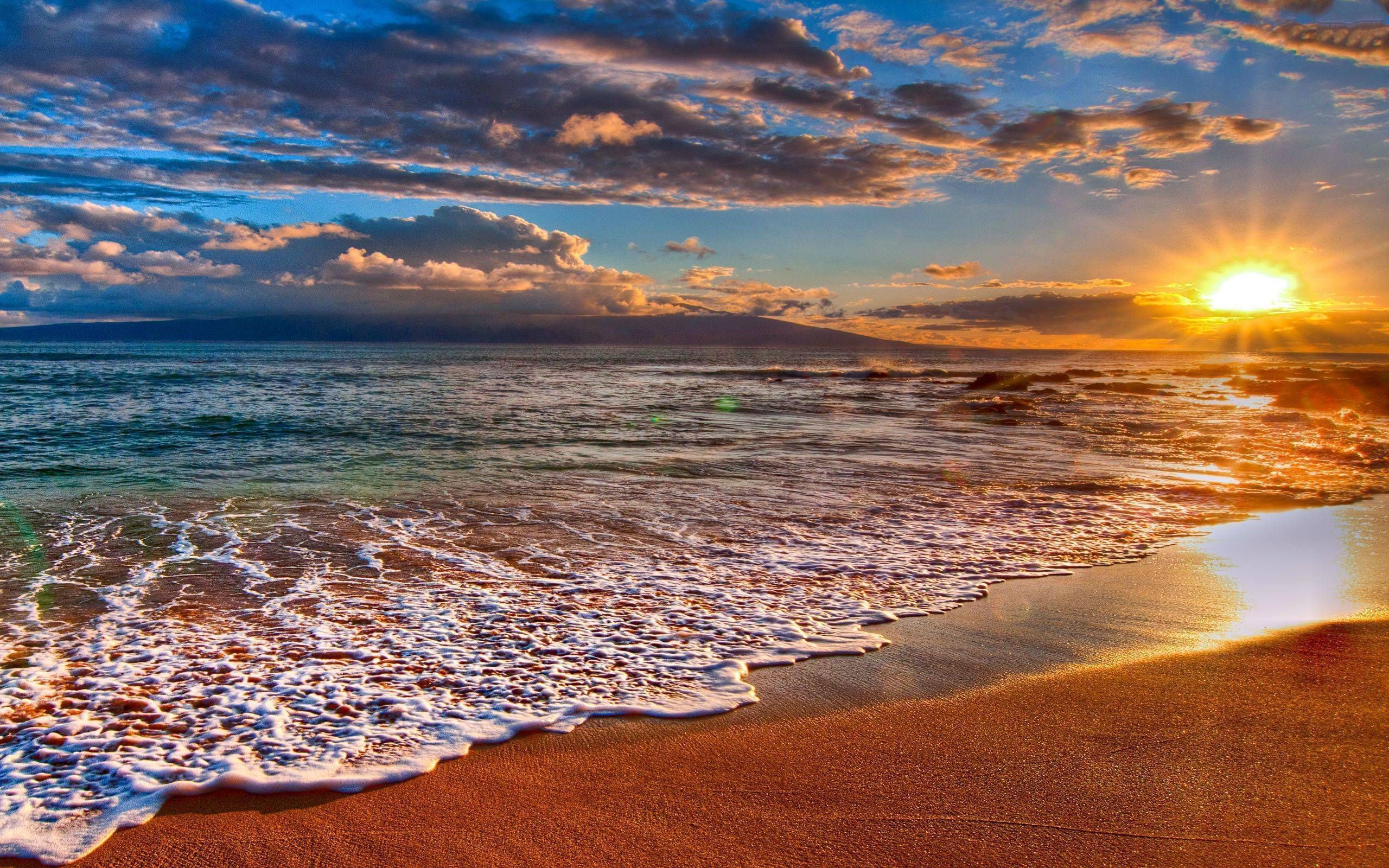 Beach Sunset Waves Desktop Wallpapers