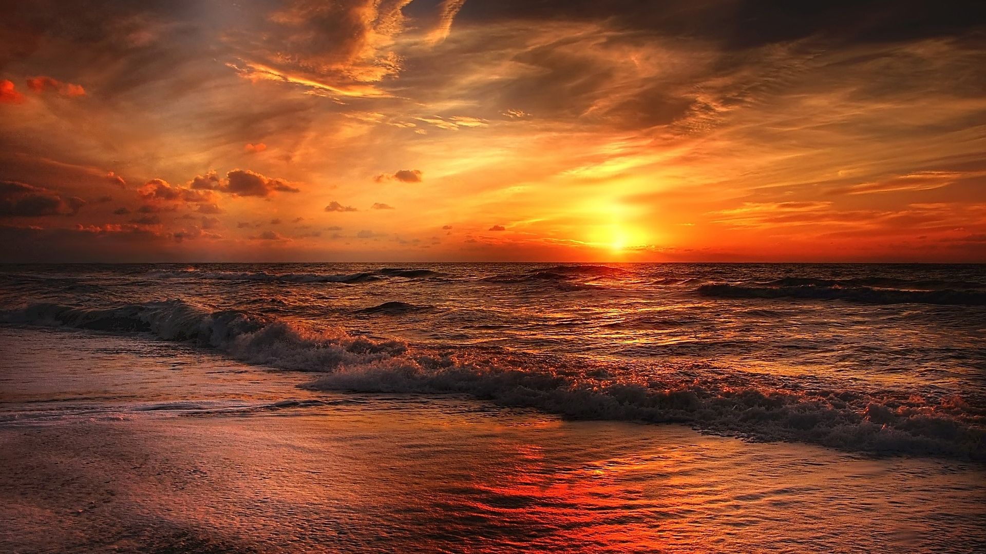 Beach Sunset Waves Desktop Wallpapers