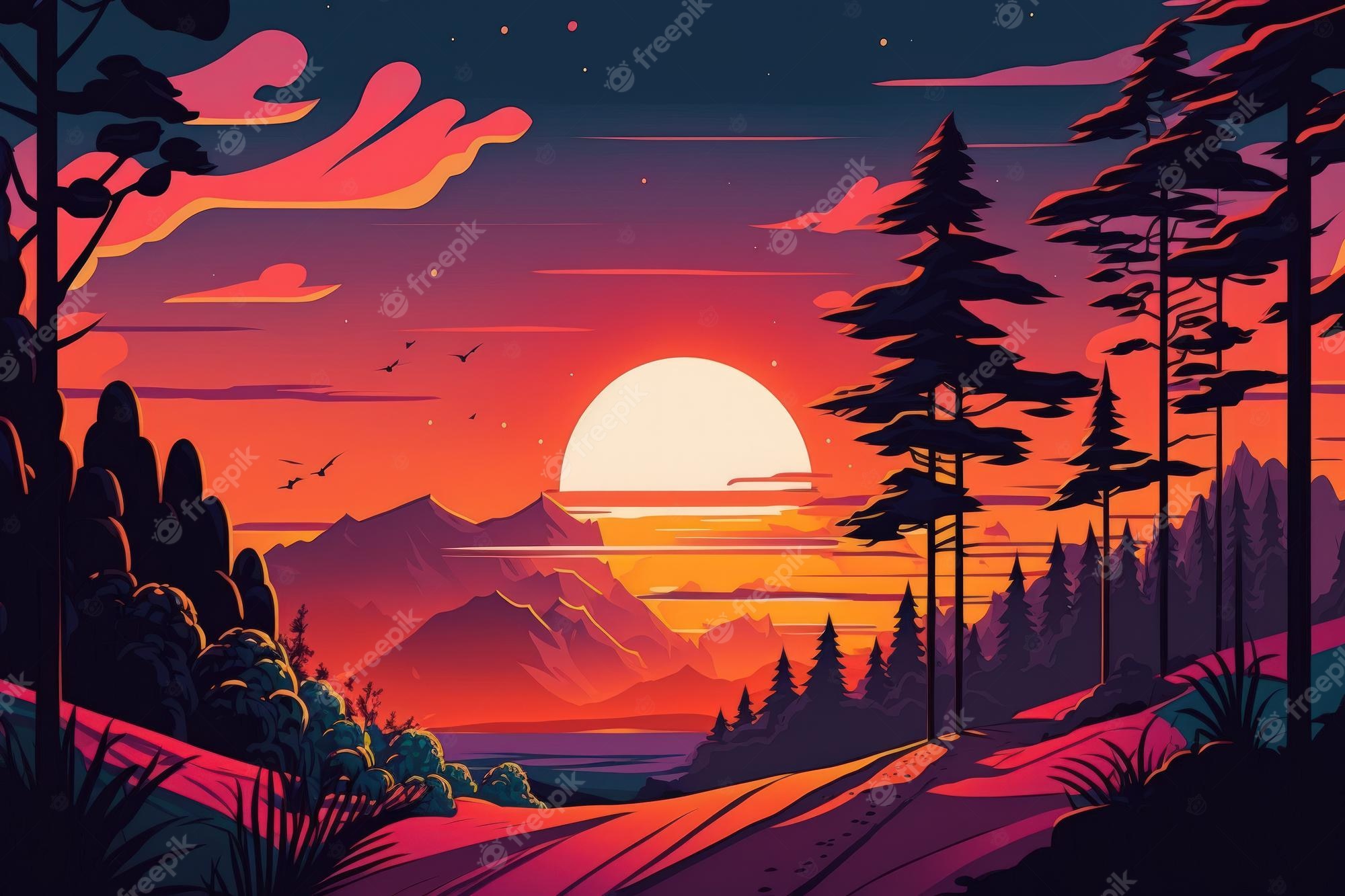 Beautiful Artistic Sunrise In Forest Wallpapers