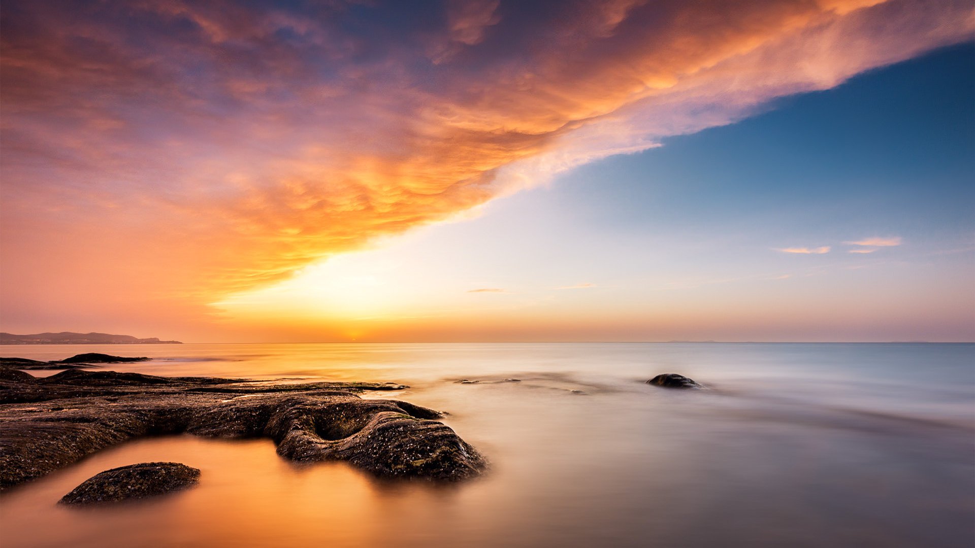 Beautiful Beach Sunset Under Blue Cloudy Sky Wallpapers