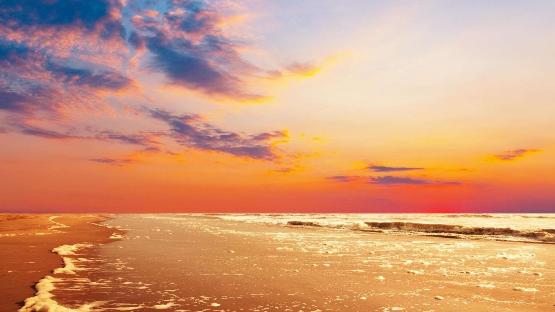 Beautiful Beach Sunset Under Blue Cloudy Sky Wallpapers