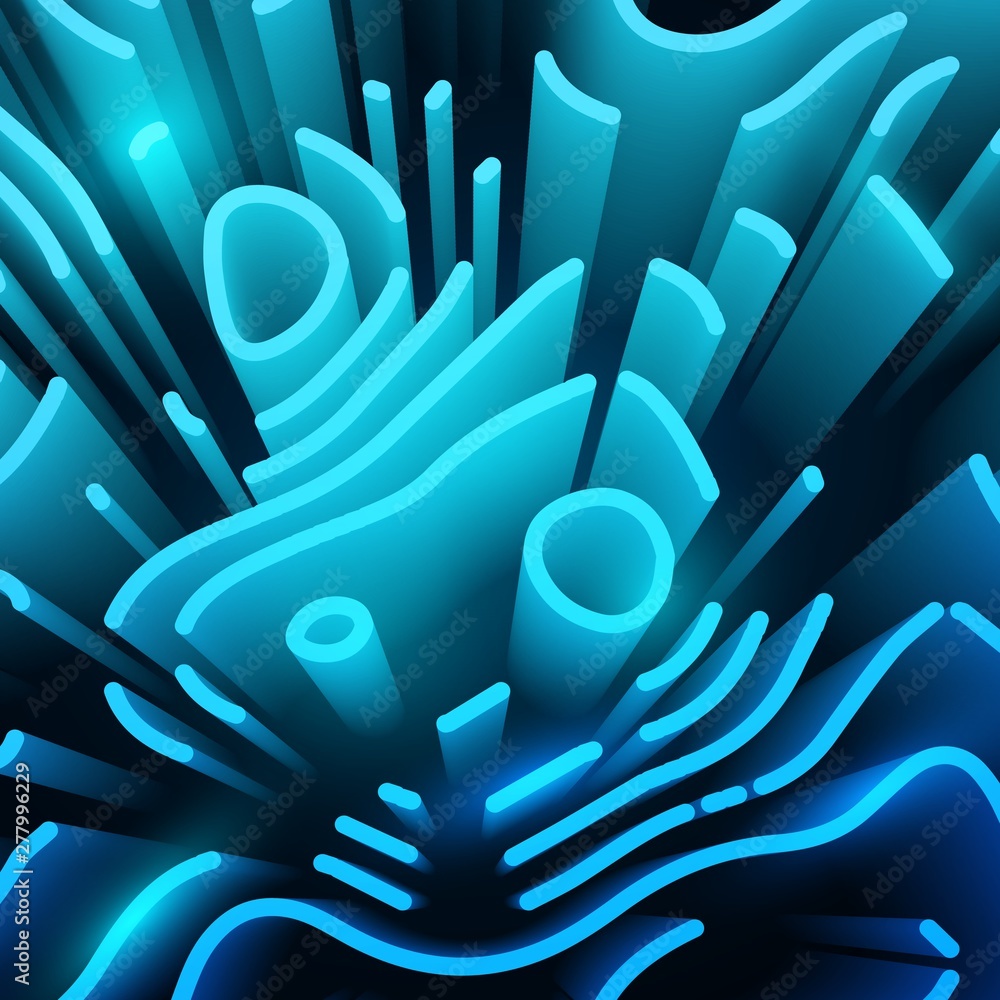 Blue Abstract Shape Neon Lines Wallpapers