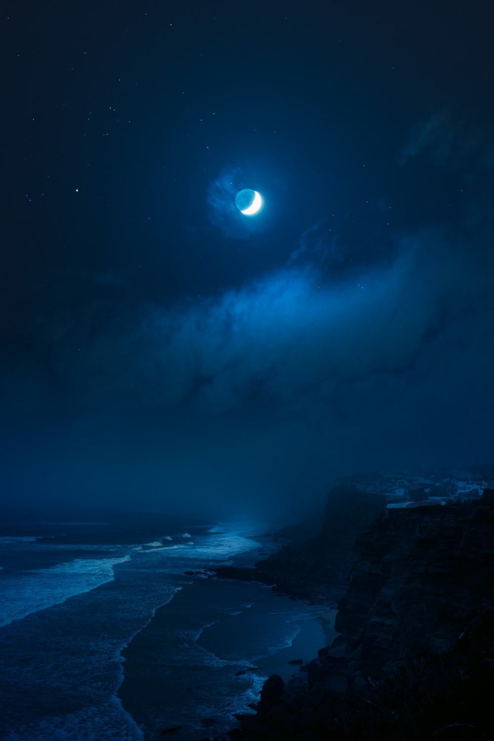 Blue Night Moon Stars Earth Wallpapers