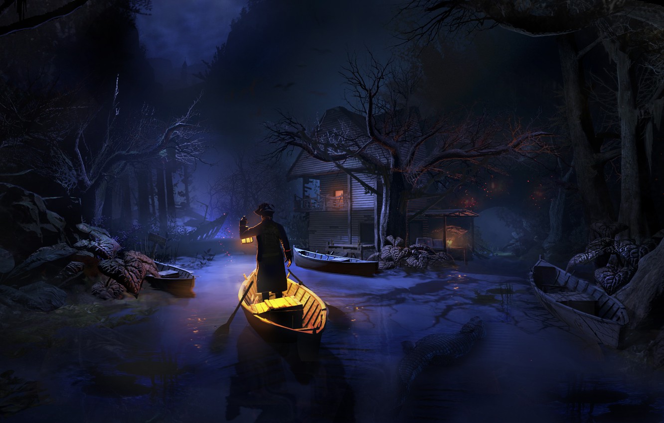 Boat, Lantern And Girl In Dark Night Art Wallpapers