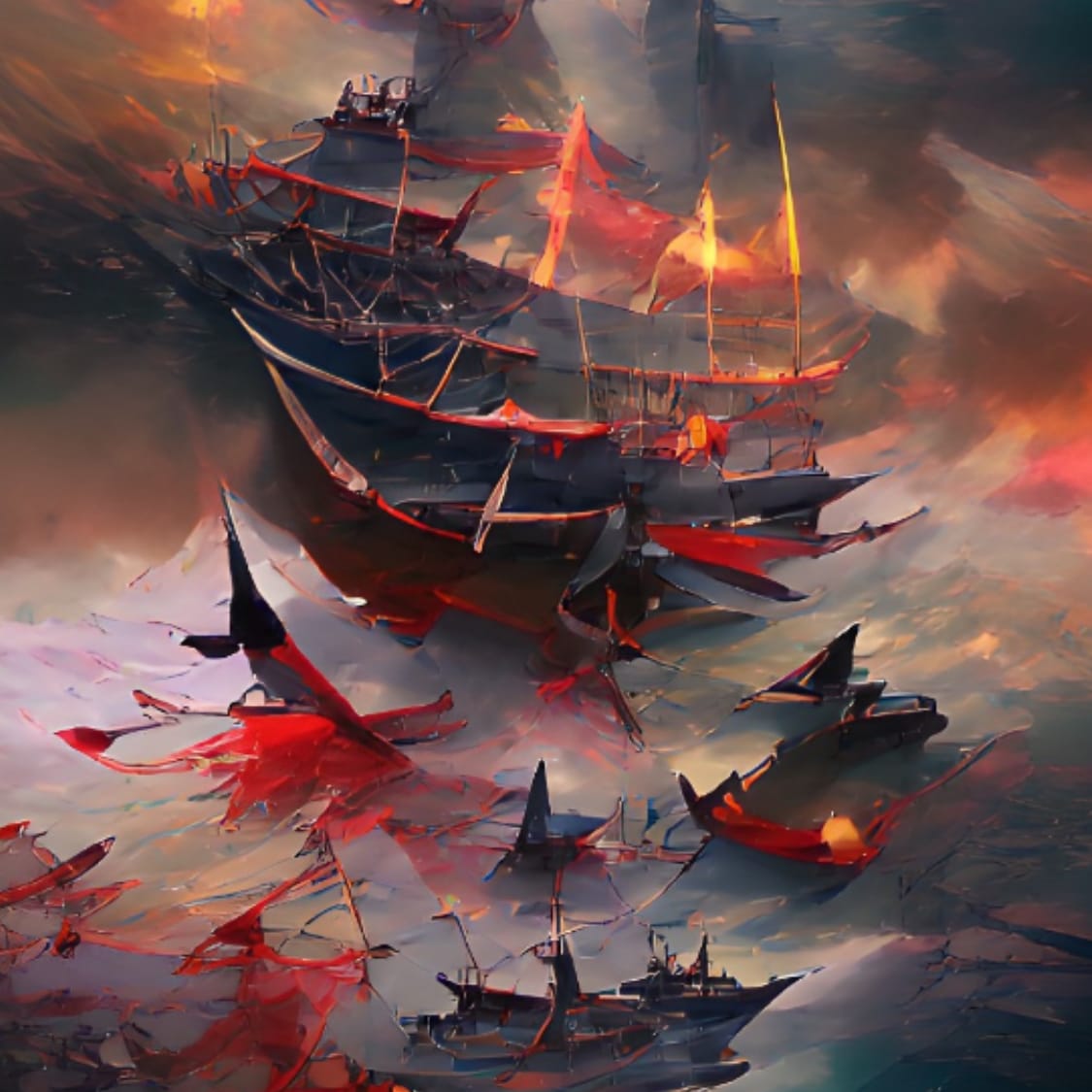 Boat And Red Cloud Art Wallpapers