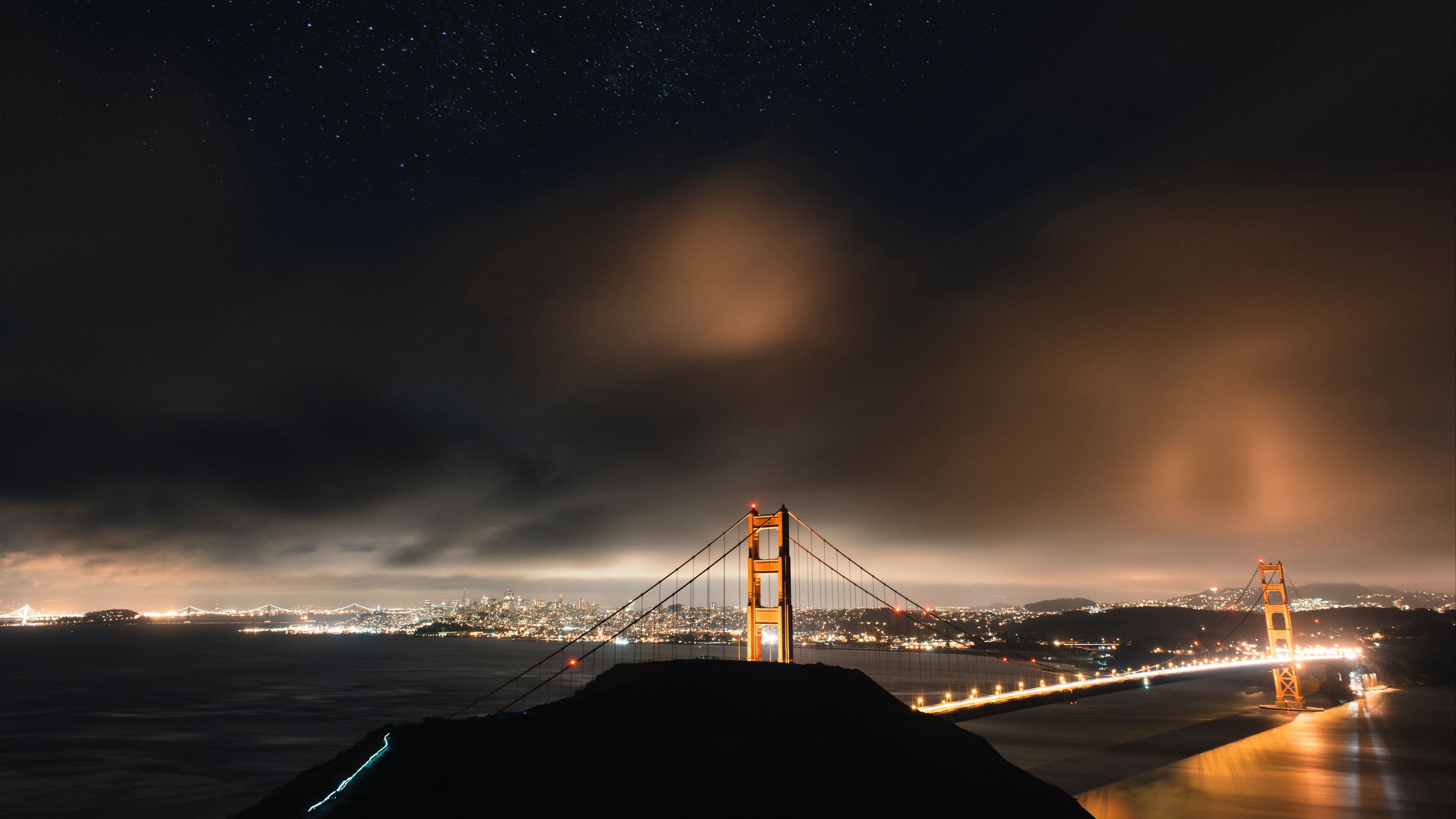 Bridge Night Clouds Starry Sky Wallpapers