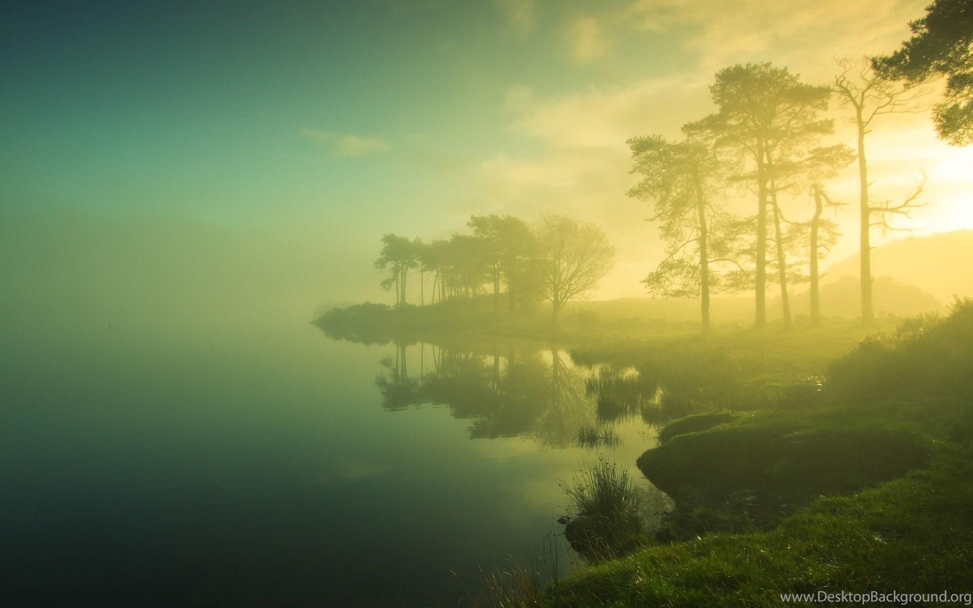 Calm Volcano Landscape In Fog Wallpapers