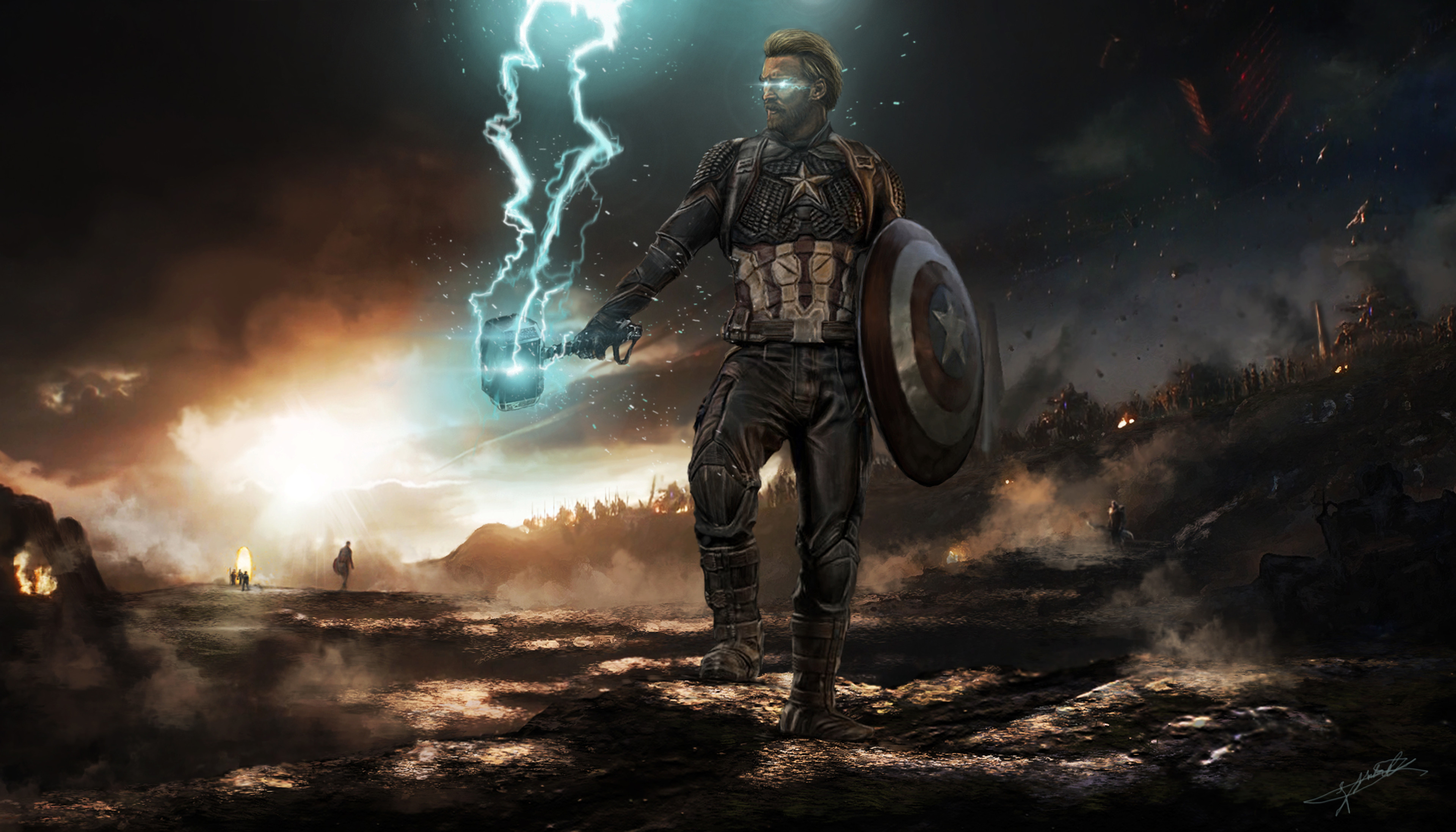 Captain America With Shield &Amp; MjoLnir Wallpapers