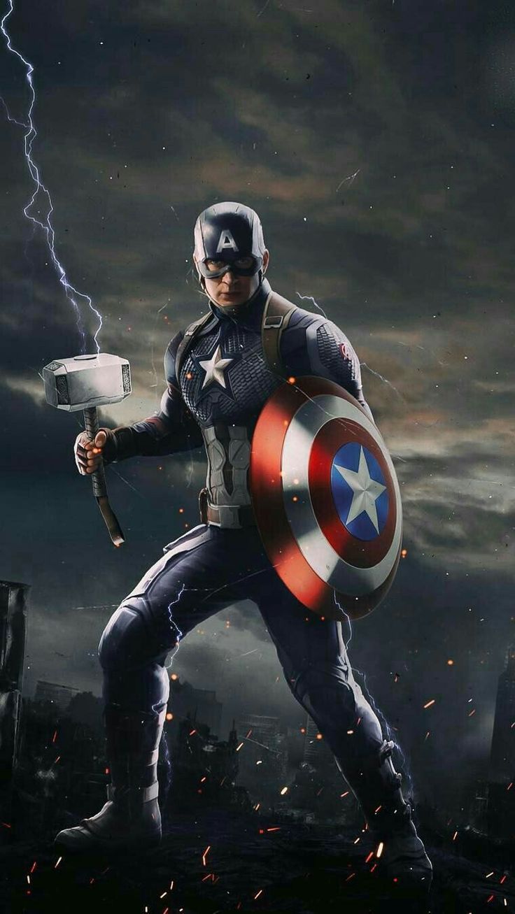 Captain America With Shield &Amp; MjoLnir Wallpapers