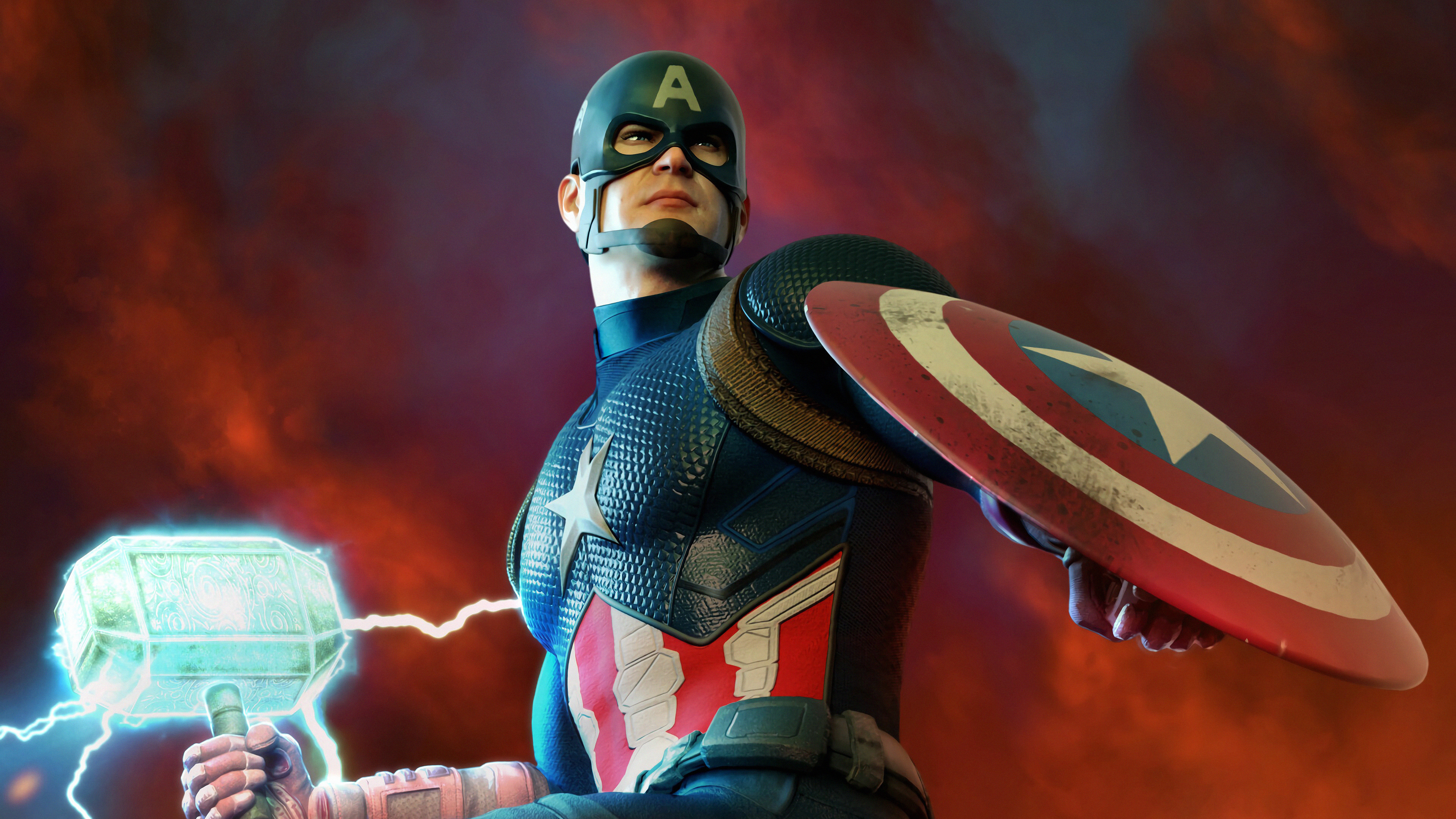 Captain America With Shield &Amp; MjoLnir Wallpapers