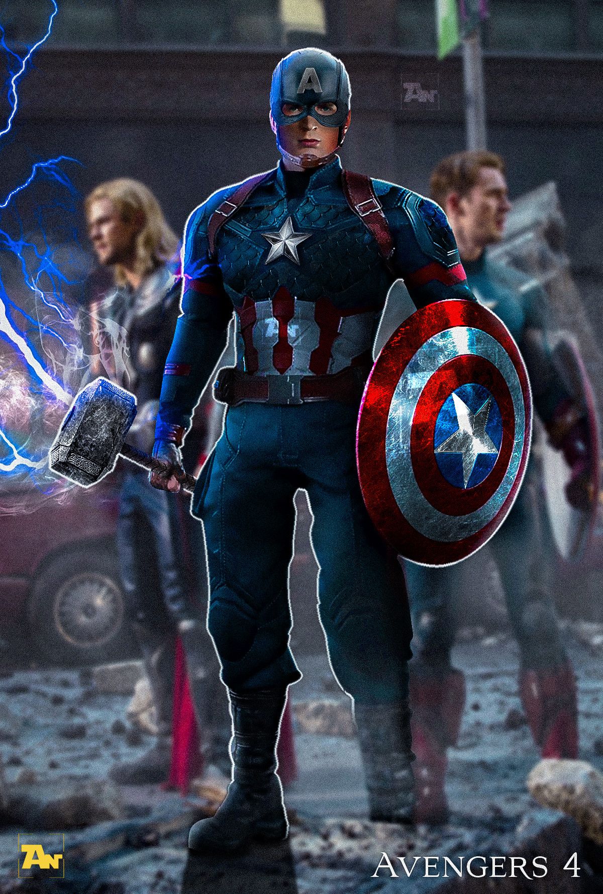 Captain America With Shield &Amp; MjoLnir Wallpapers