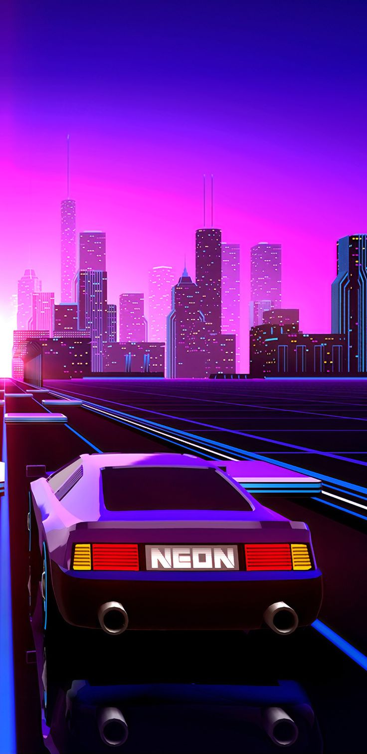 Car In Artistic City Retrowave Wallpapers