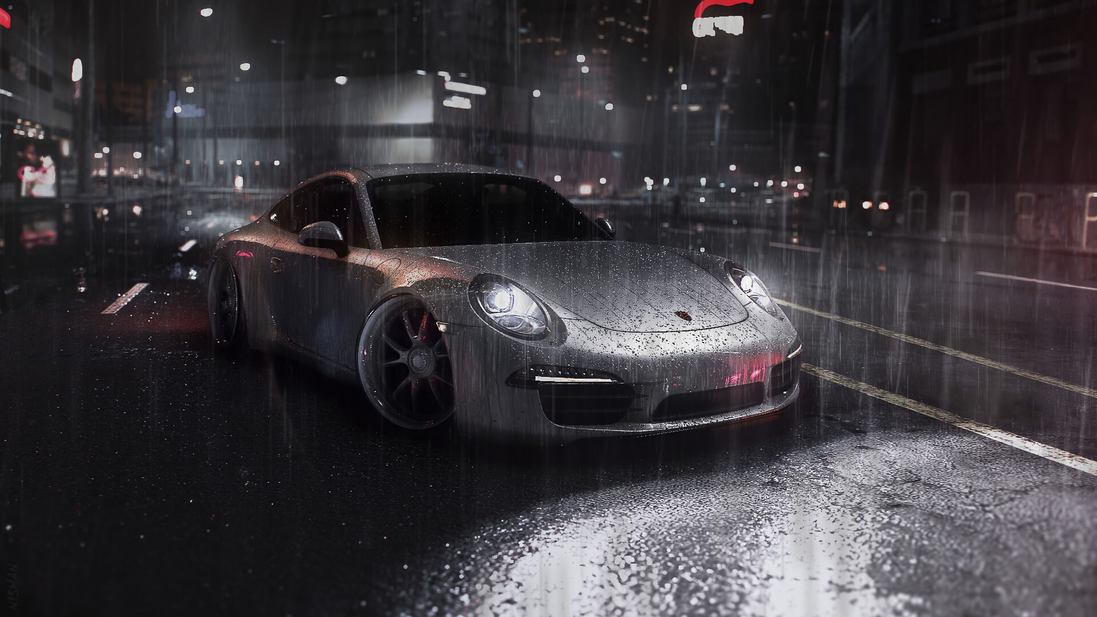 Car Night Rain Wallpapers