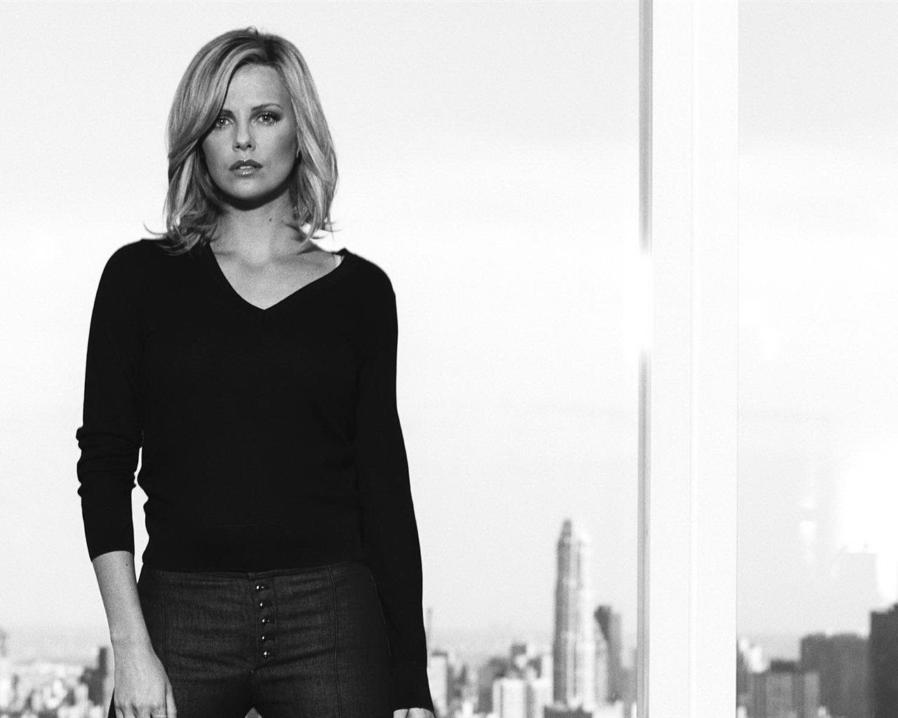 Charlize Theron Monochrome Wallpapers