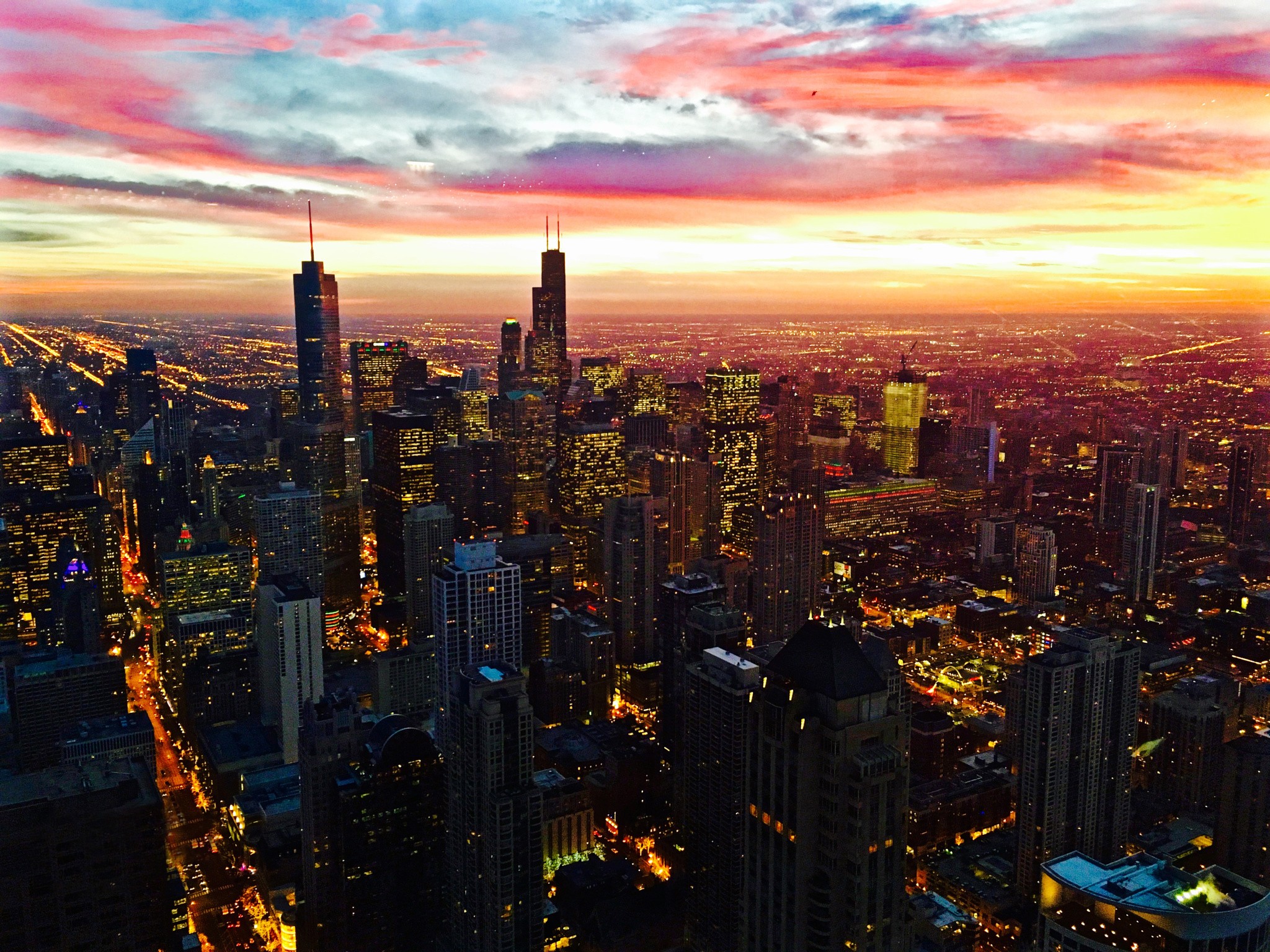 Chicago City View At Sunset Wallpapers