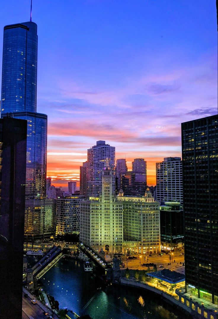 Chicago City View At Sunset Wallpapers