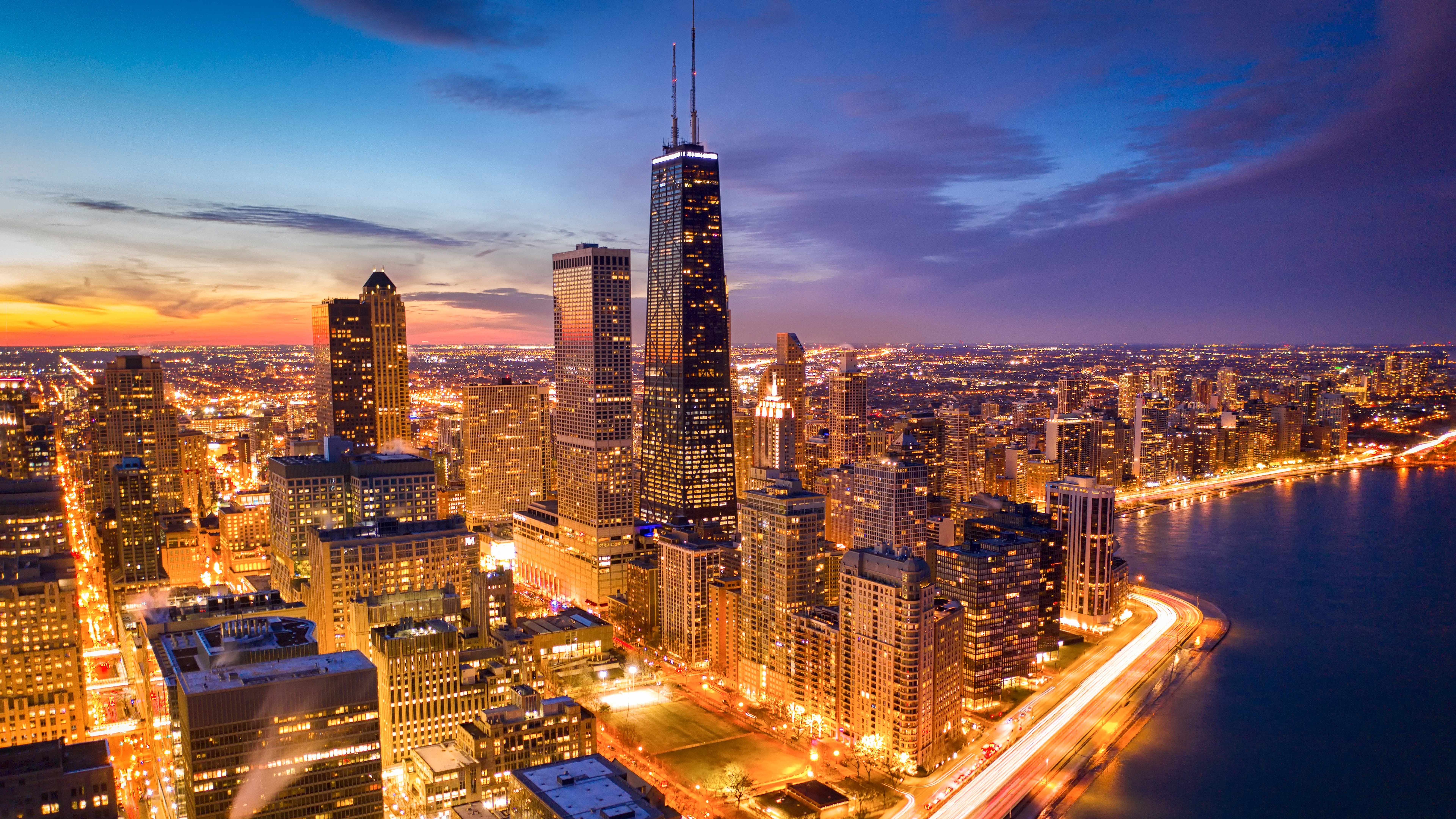 Chicago City View At Sunset Wallpapers