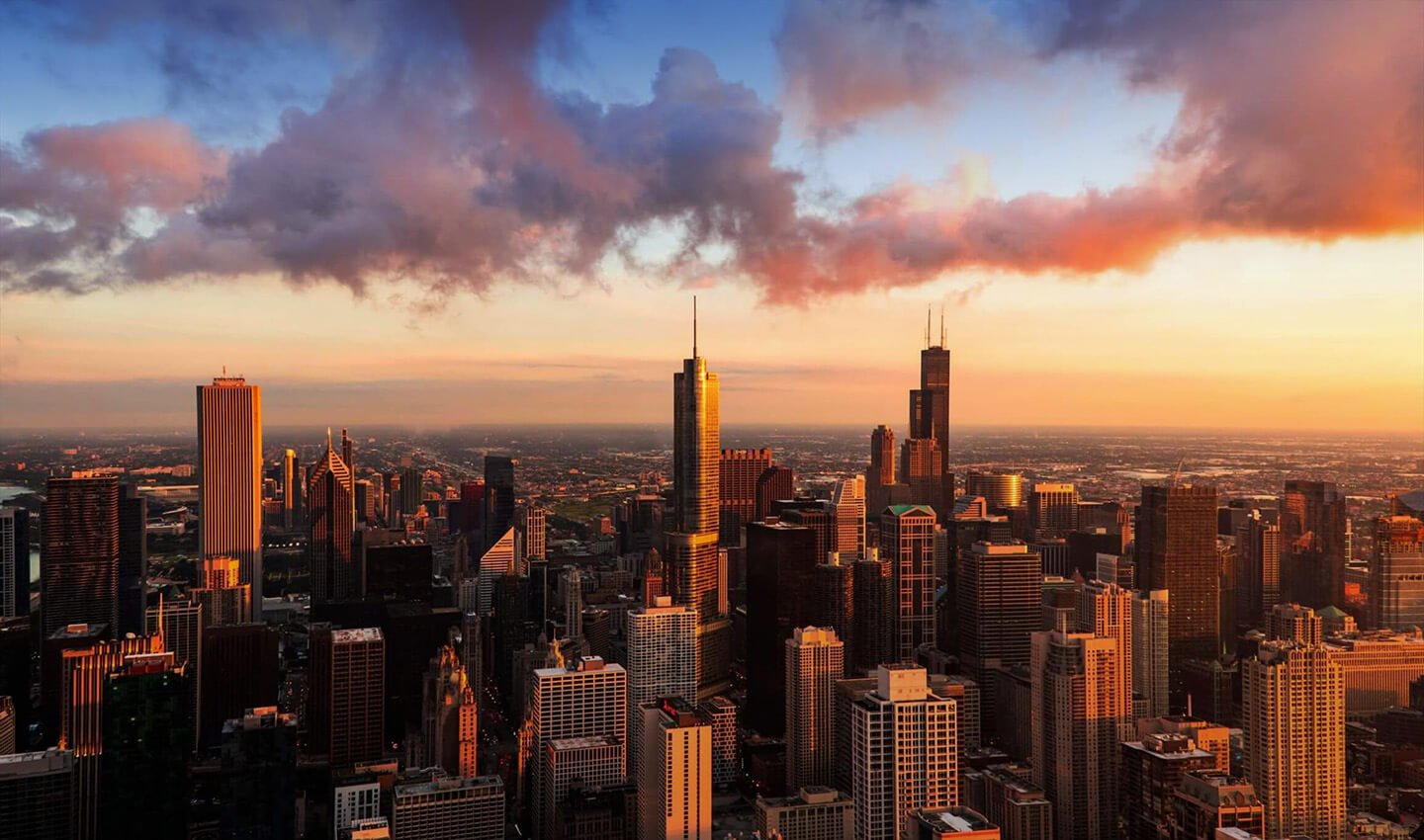 Chicago City View At Sunset Wallpapers