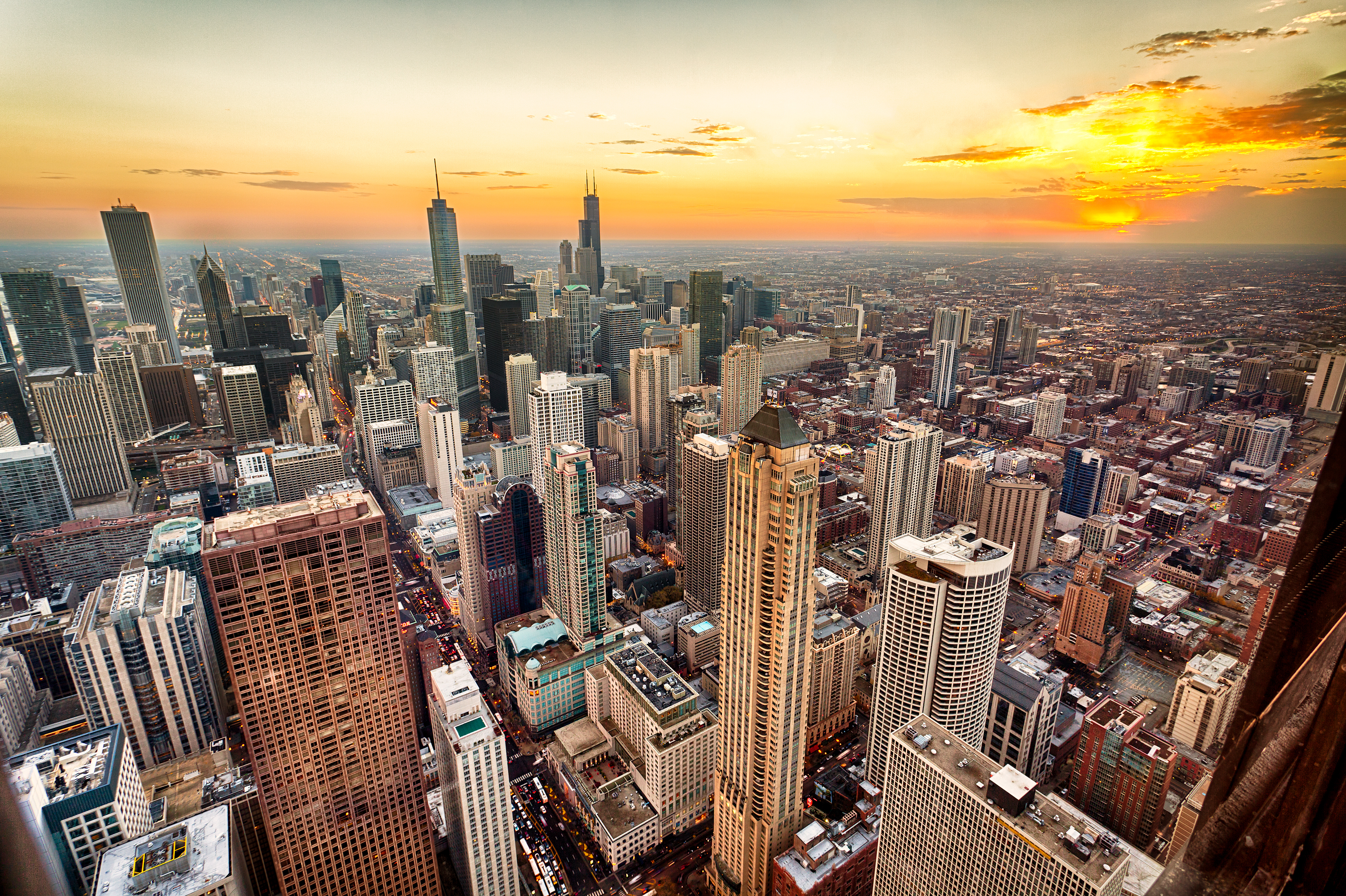 Chicago City View At Sunset Wallpapers