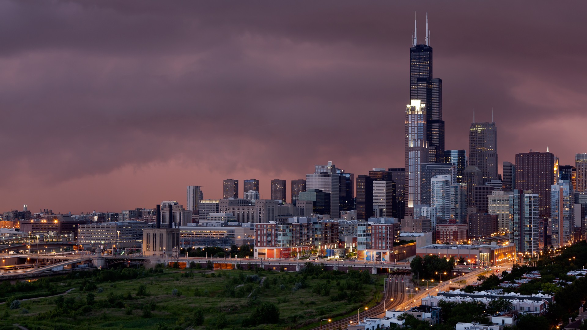 Chicago City View At Sunset Wallpapers