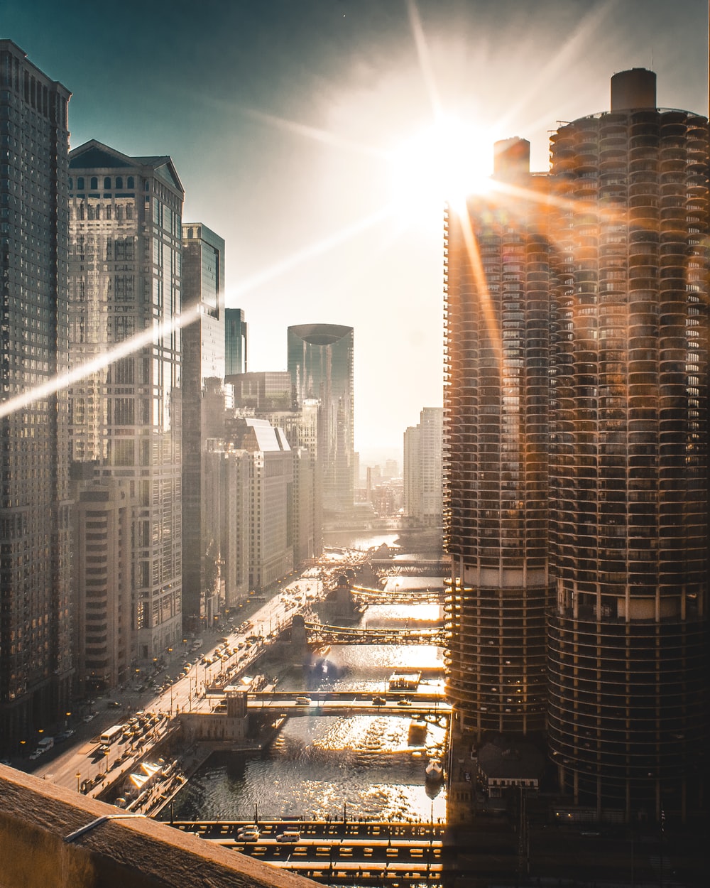 Chicago City View At Sunset Wallpapers