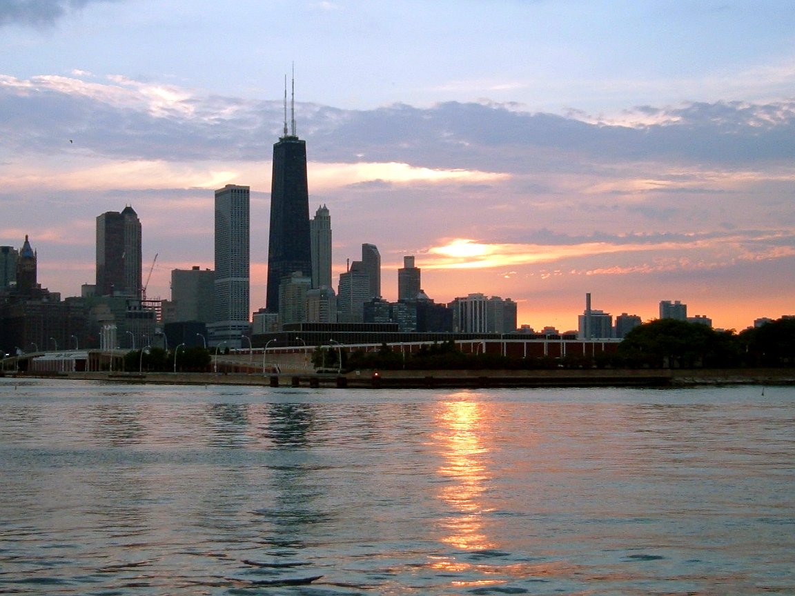 Chicago City View At Sunset Wallpapers