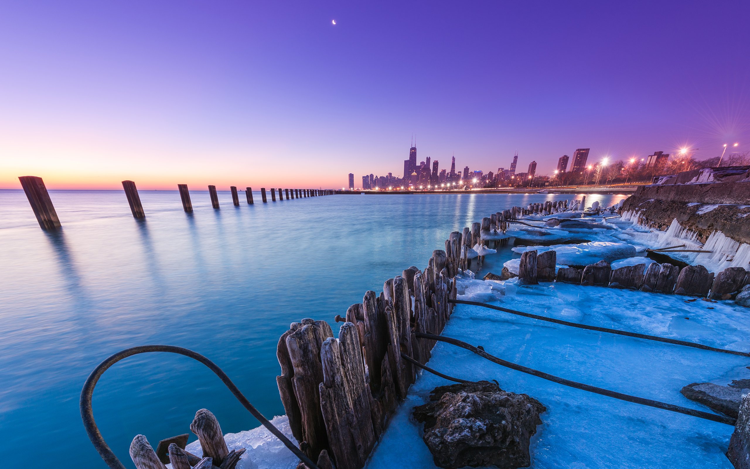 Chicago City View At Sunset Wallpapers