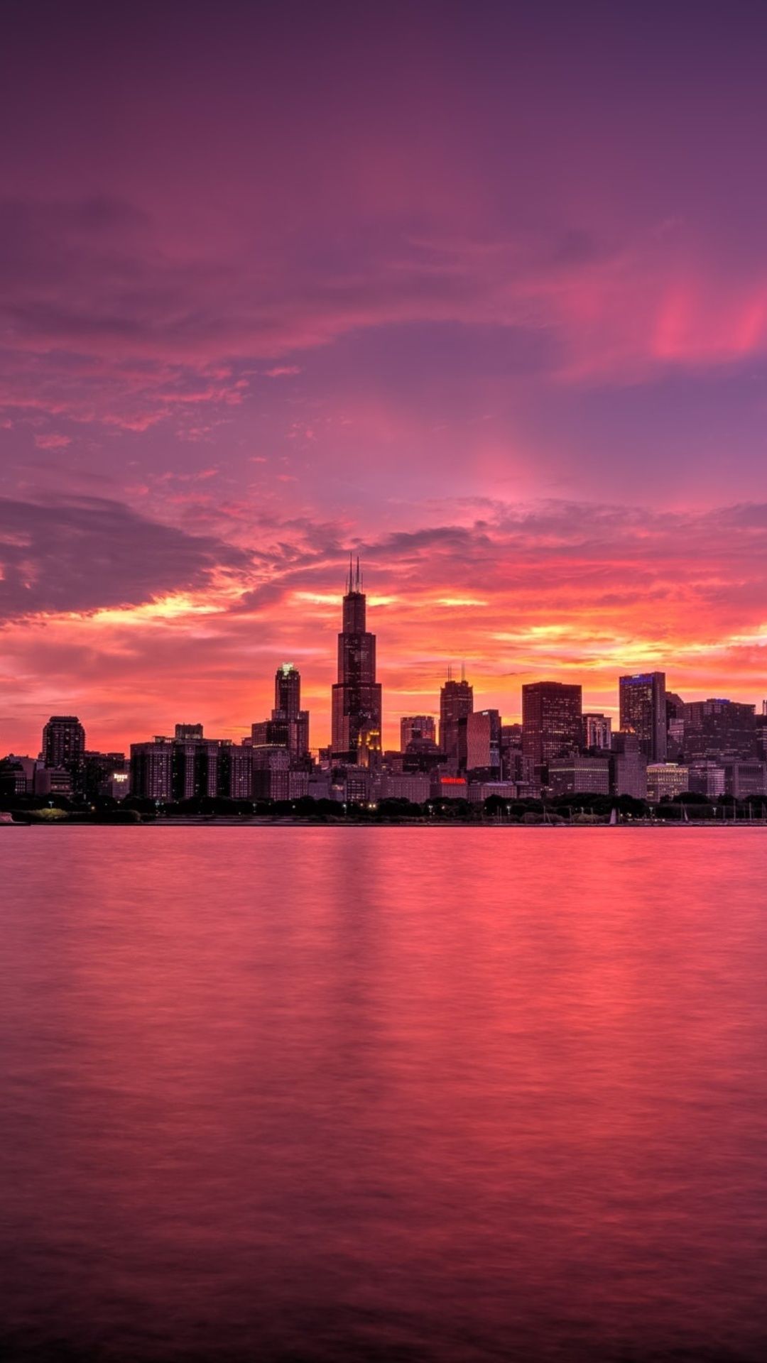 Chicago City View At Sunset Wallpapers