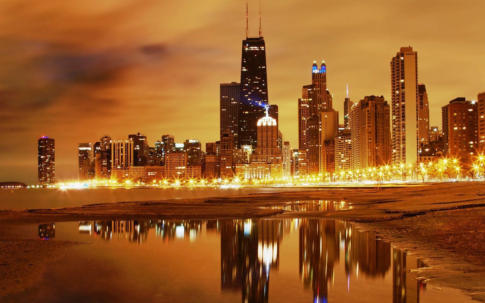 Chicago City View At Sunset Wallpapers