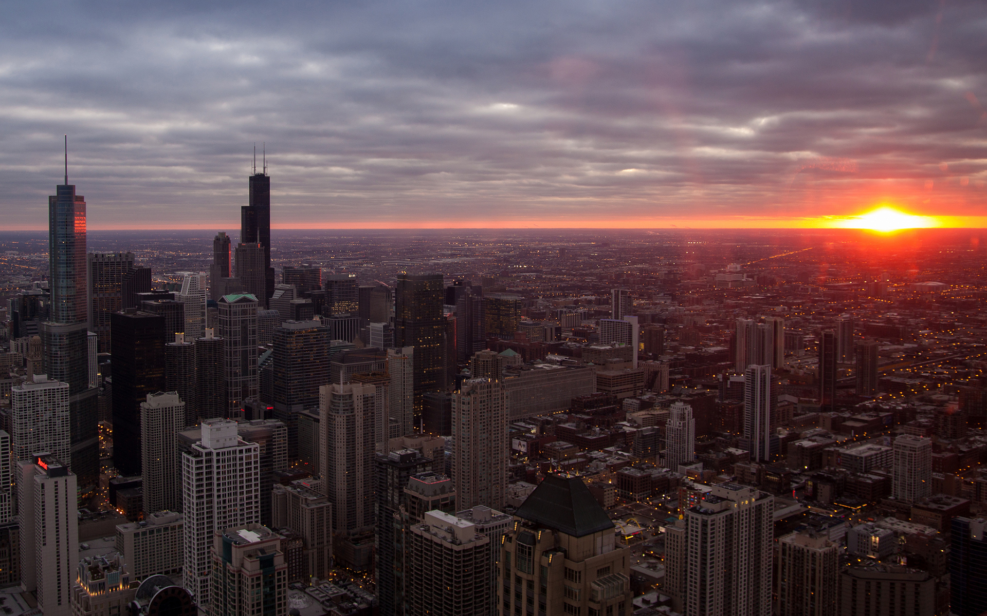 Chicago City View At Sunset Wallpapers