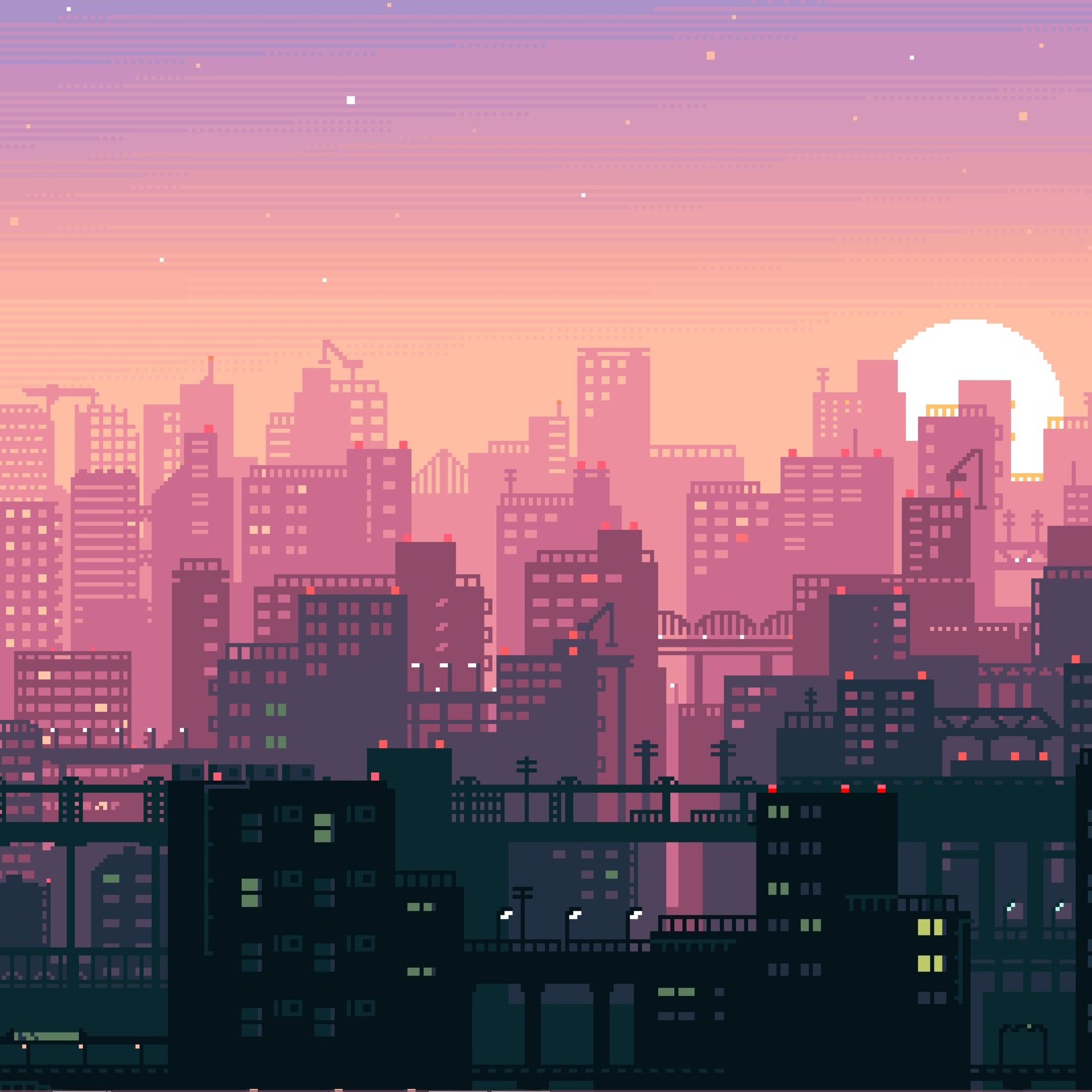 City Building Sunshine Pixel Art Wallpapers